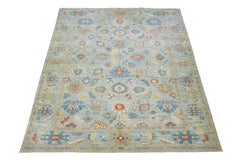 Tappeto moderno in lana Sultanabad Rugs blu fatto a mano con motivo floreale