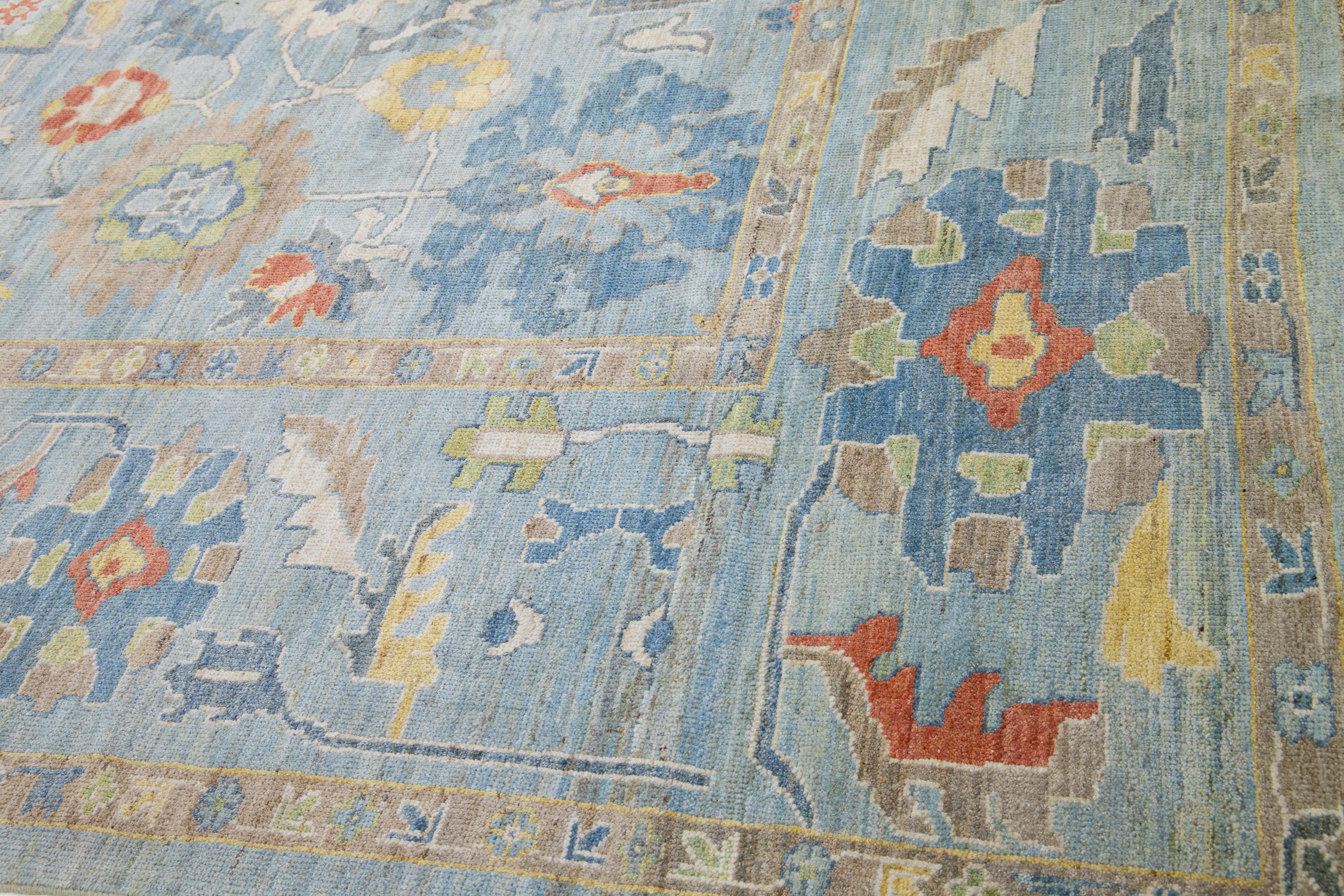 Modern Sultanabad Wool Rug Blue Handmade Floral Motif For Sale 1
