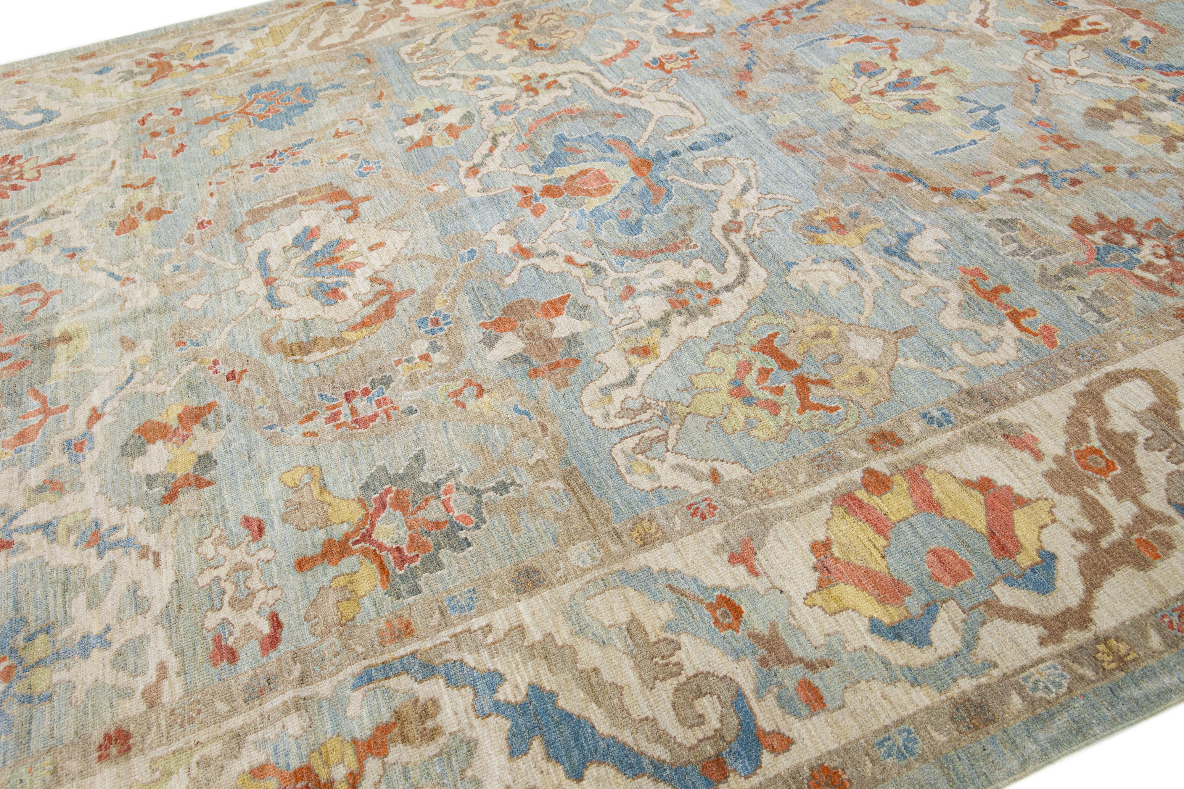 Persian Modern Sultanabad Wool Rug with Multicolor Floral Motif in Blue For Sale