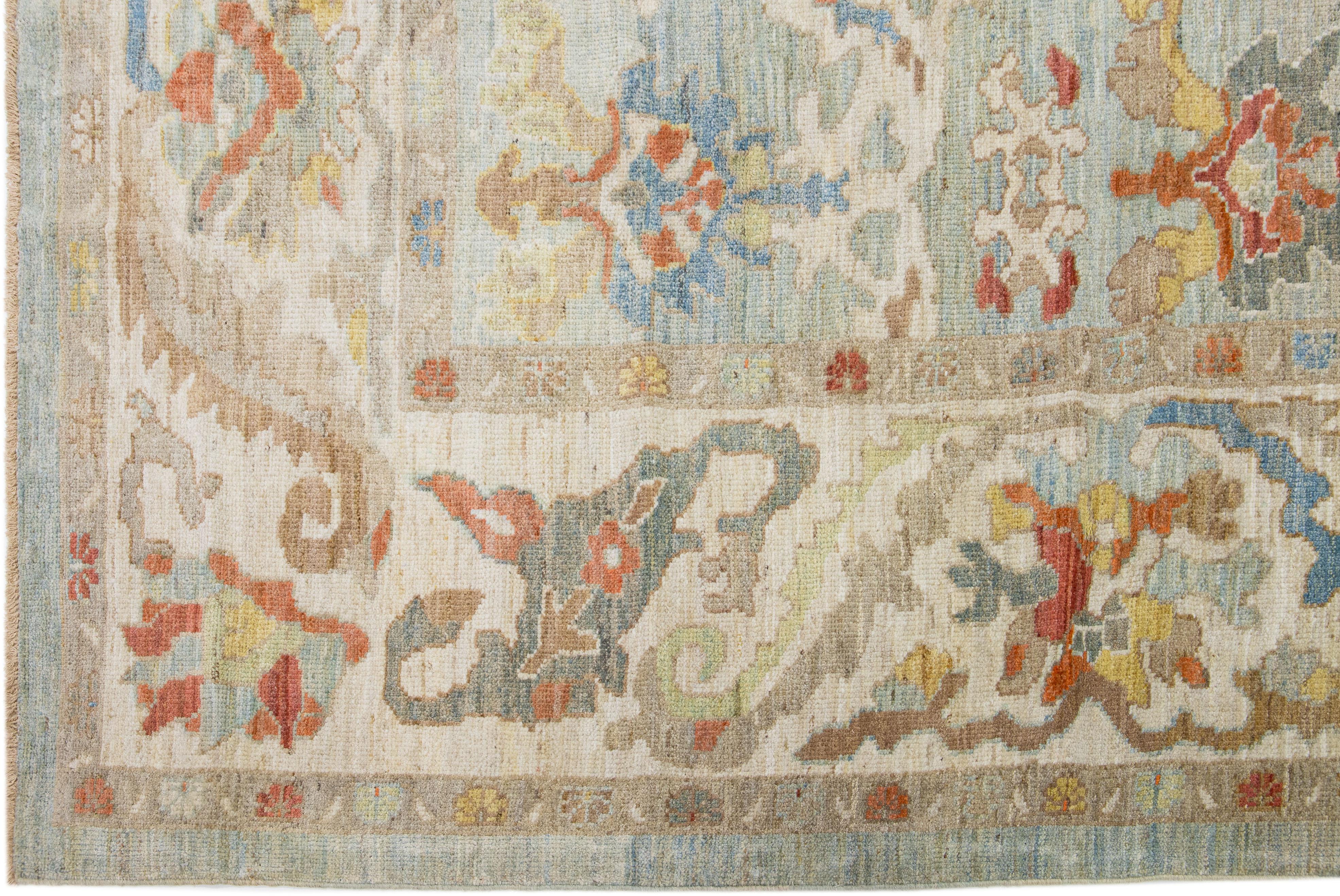 Modern Sultanabad Wool Rug with Multicolor Floral Motif in Blue In New Condition For Sale In Norwalk, CT