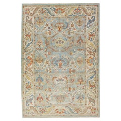 Moderner Sultanabad-Wollteppich mit mehrfarbigem Blumenmotiv in Blau