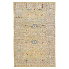 Tappeto moderno Sultanabad Rugs giallo fatto a mano con design floreale