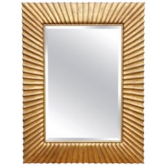 Modern Sunburst Carved Giltwood Mirror