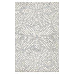 Modern Sunburst Medallion Hand-Tufted Wool Rug in Slate Blue and Cream