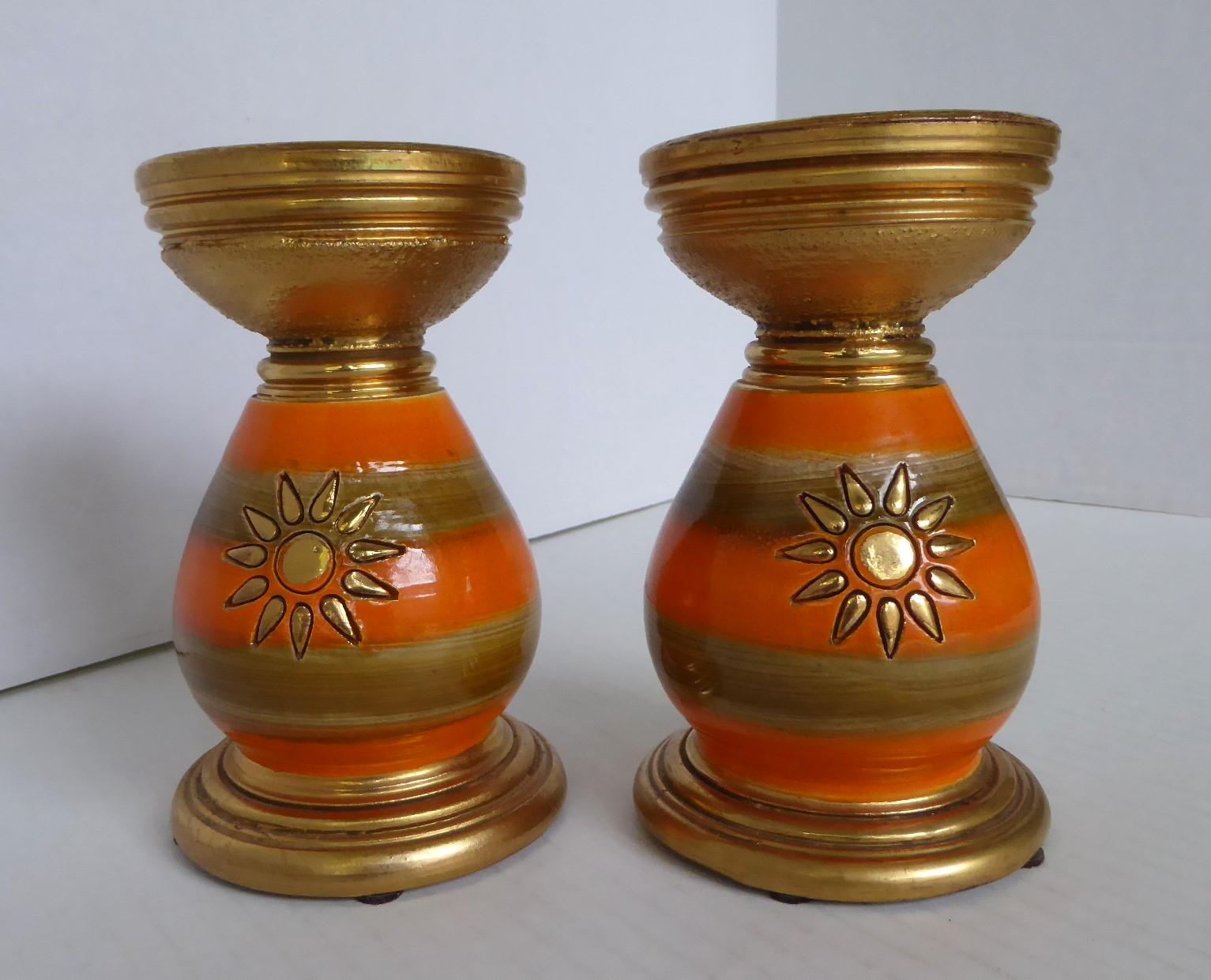 Mid-Century Modern Modern Sunburst Pottery Candleholders - Bitossi Londi Rosenthal Netter Italy 60s For Sale