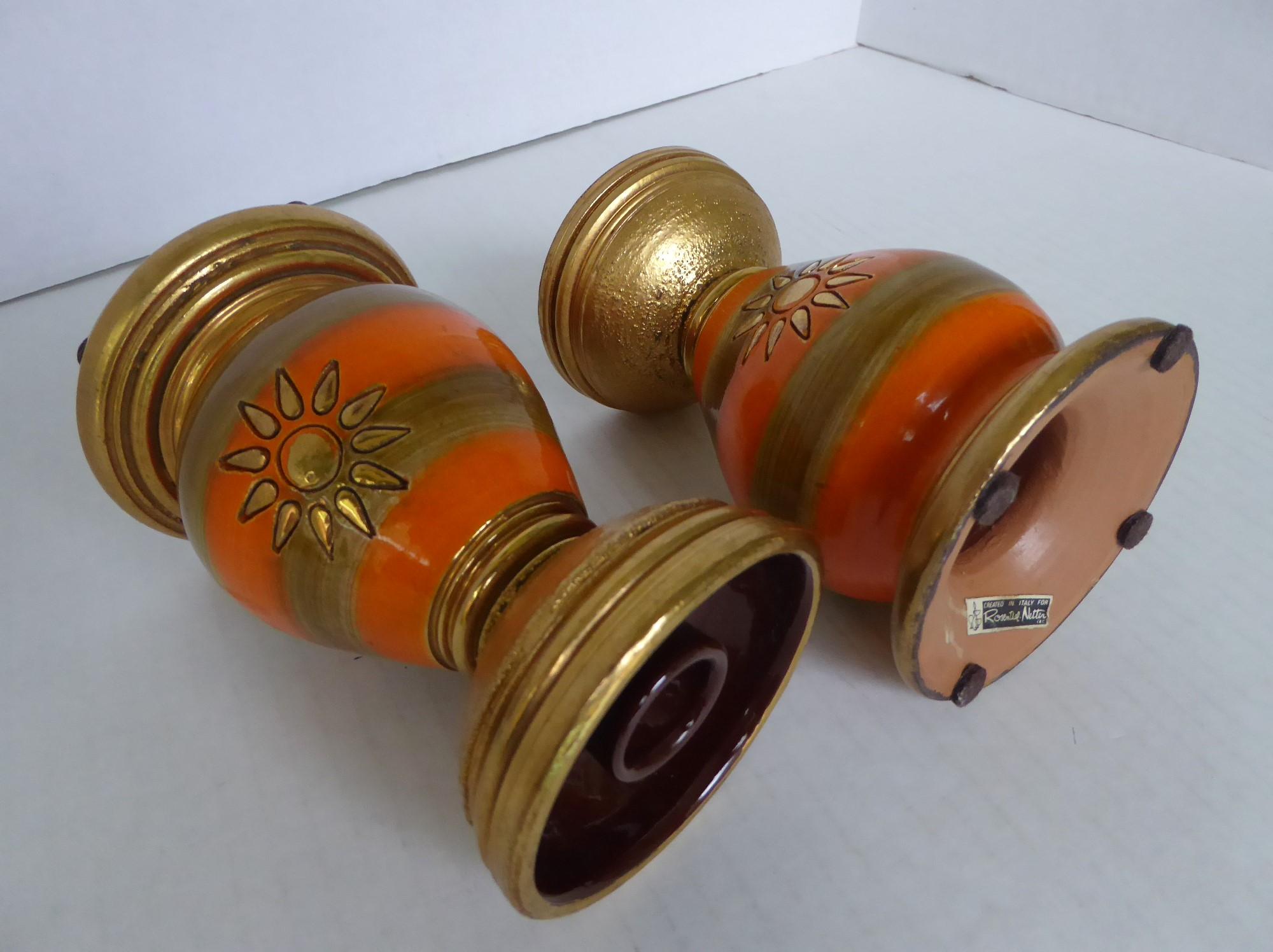 Modern Sunburst Pottery Candleholders - Bitossi Londi Rosenthal Netter Italy 60s In Good Condition For Sale In Miami, FL
