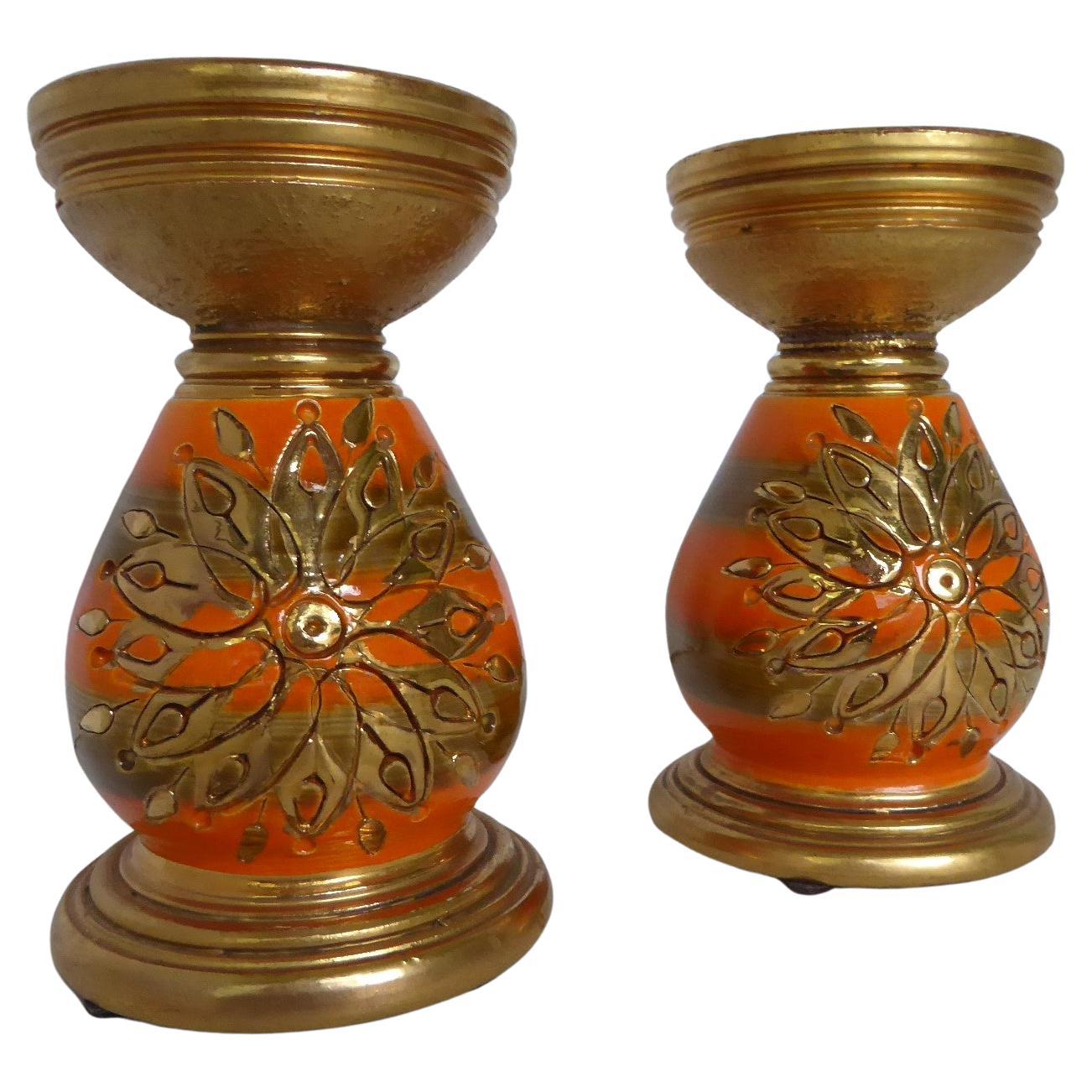 Candelabros modernos de cerámica Sunburst - Bitossi Londi Rosenthal Netter Italia años 60