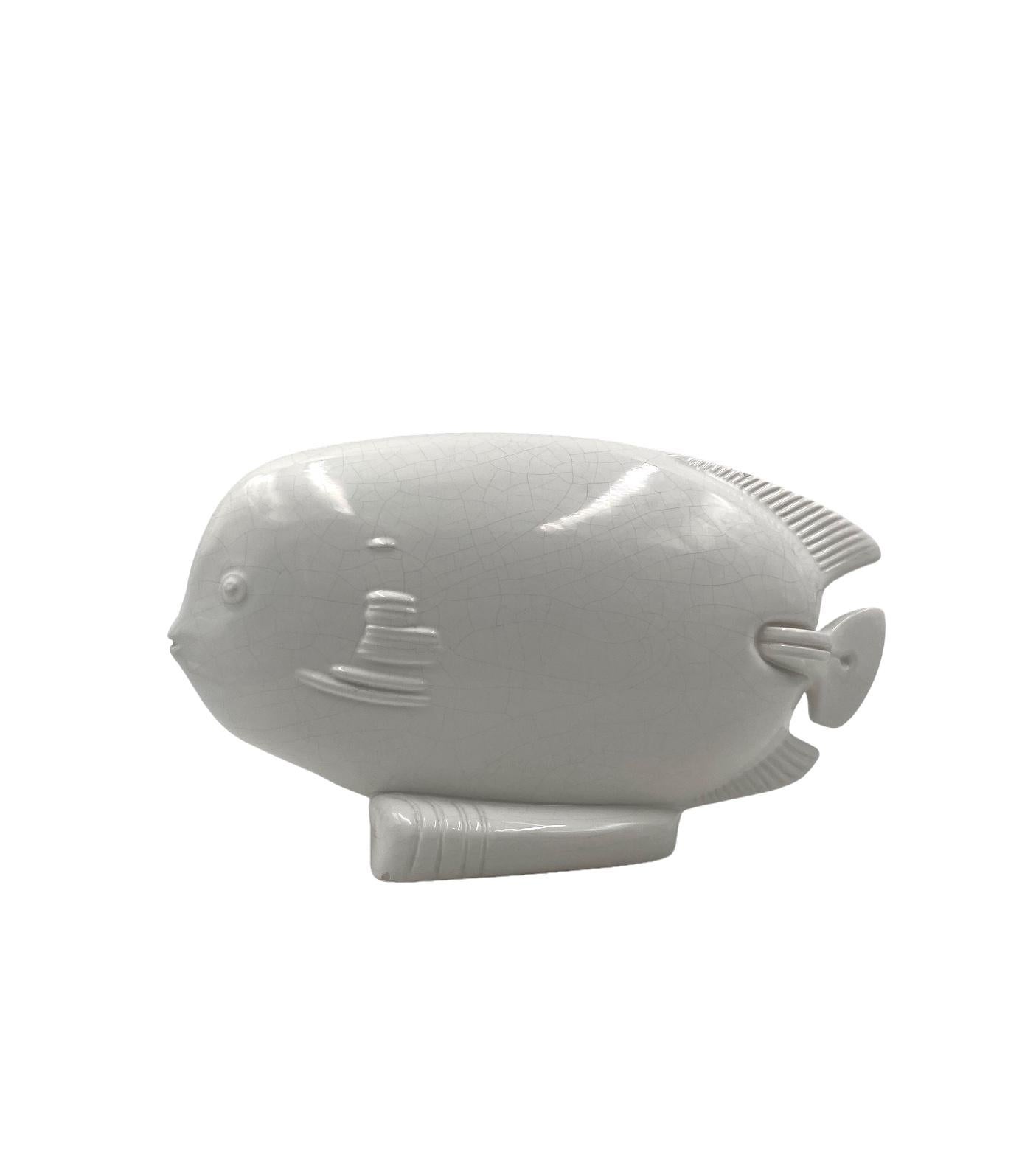 Modern sunfish craquelé ceramic sculpture, France ca. 1950 4