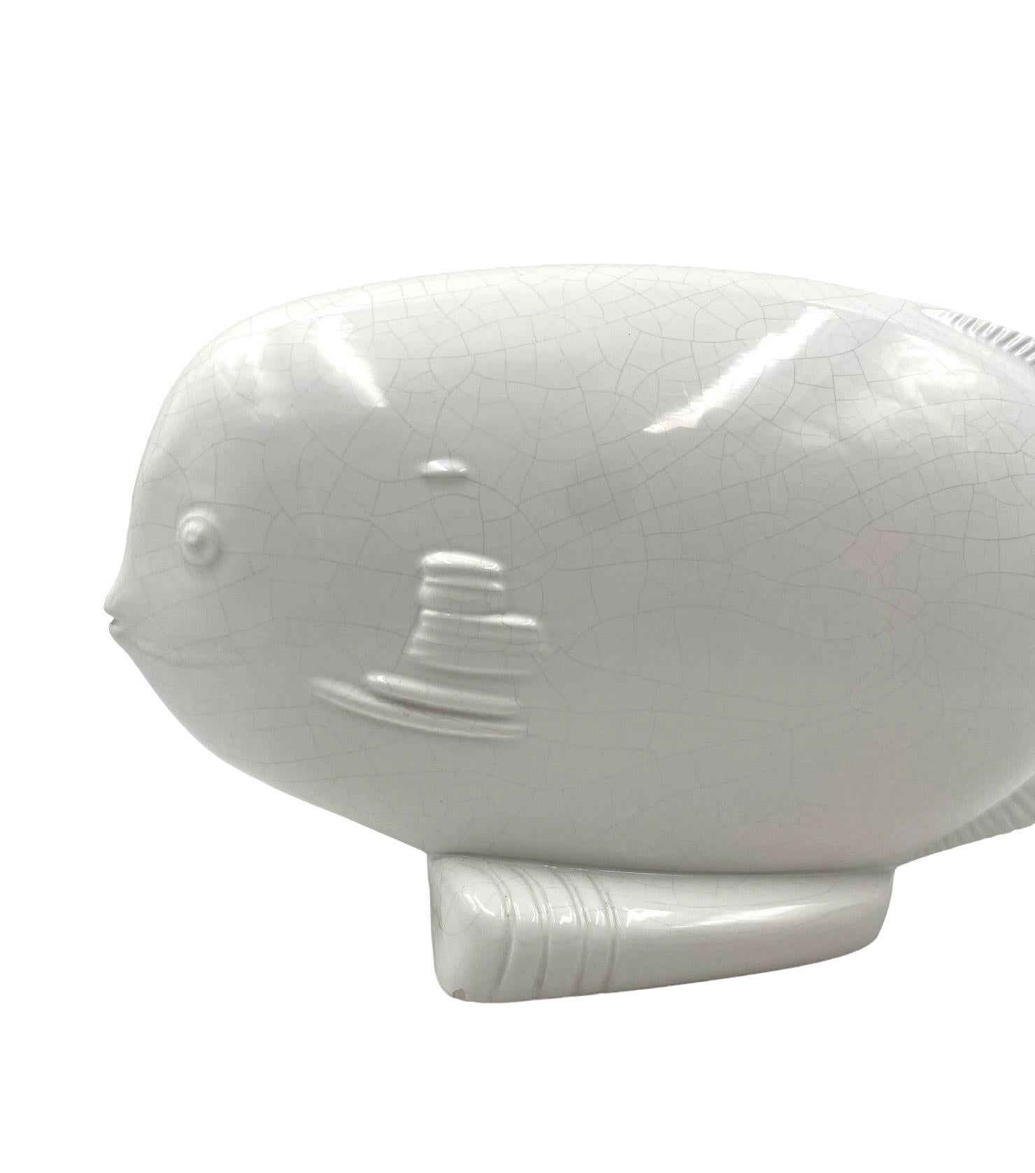 Modern sunfish craquelé ceramic sculpture, France ca. 1950 7