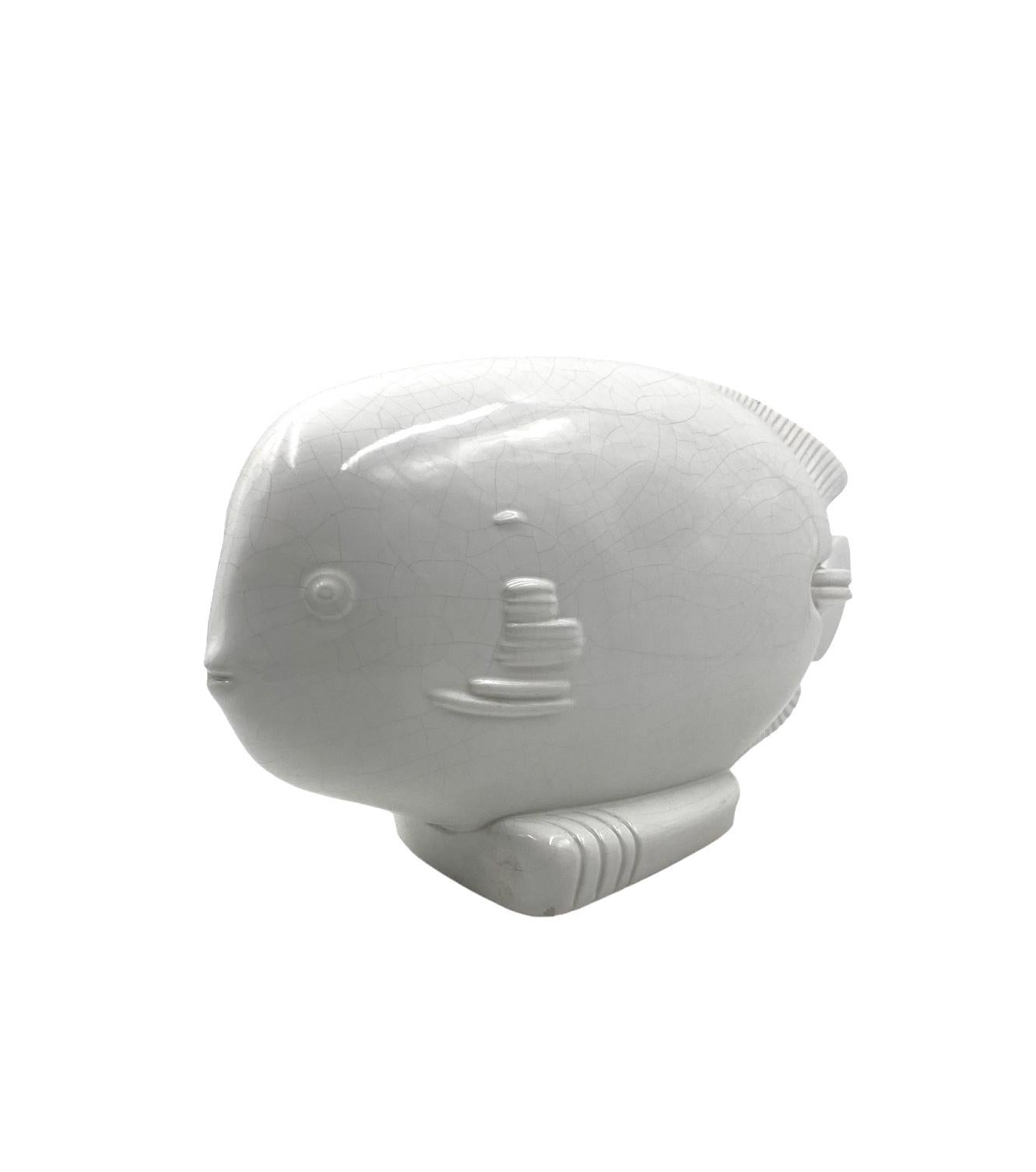 Modern sunfish craquelé ceramic sculpture, France ca. 1950 8