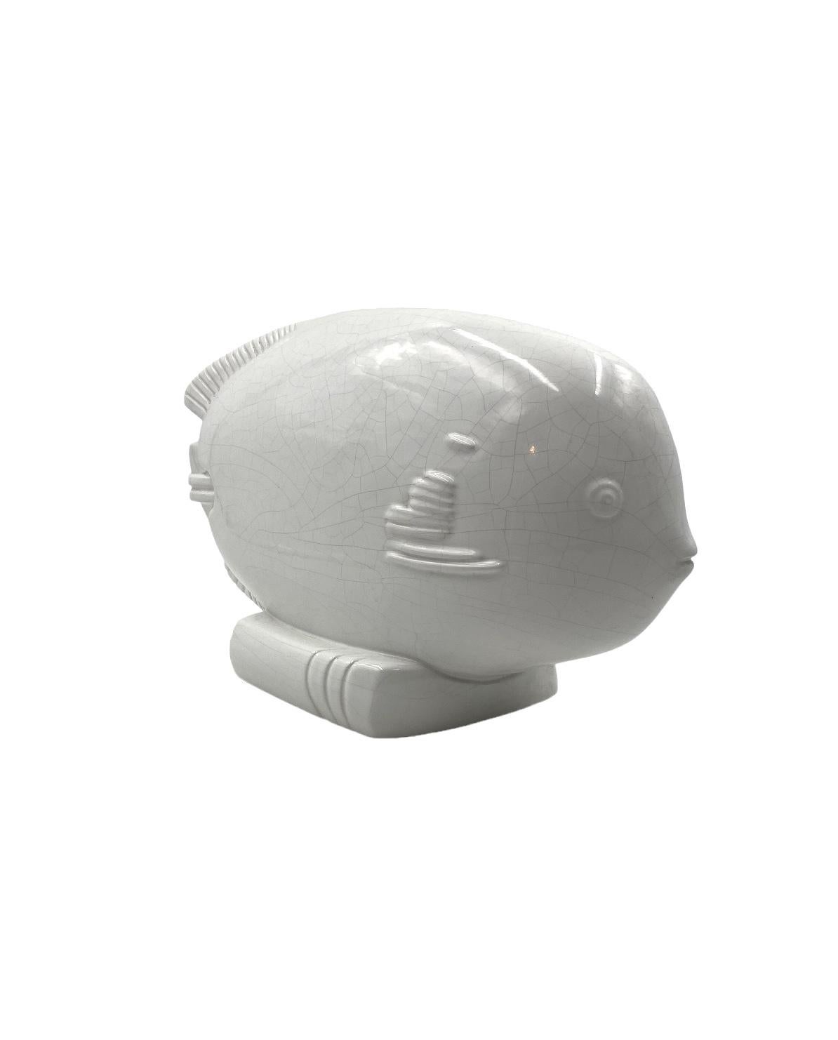 Modern sunfish craquelé ceramic sculpture, France ca. 1950 10