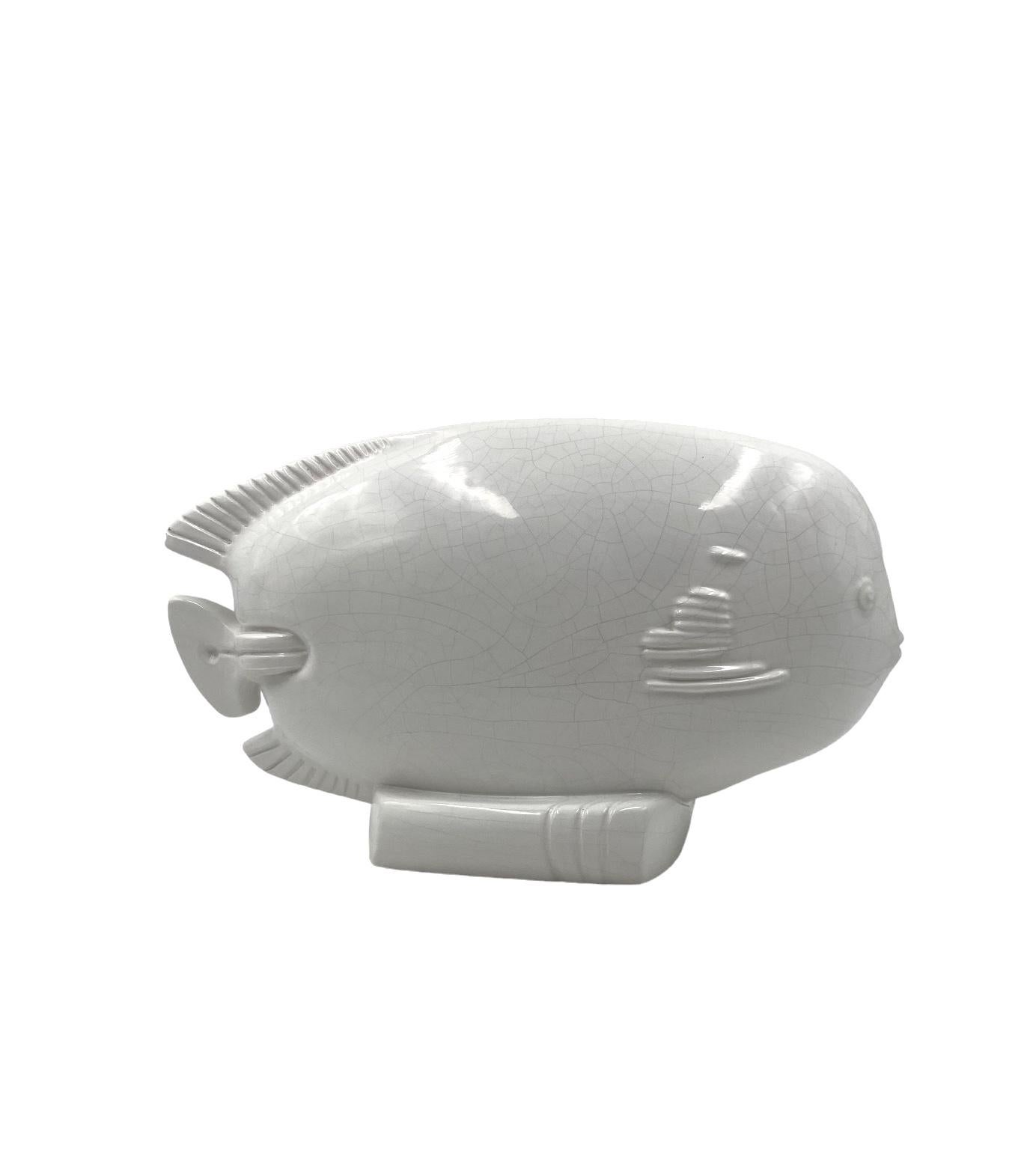 Modern sunfish craquelé ceramic sculpture, France ca. 1950 11