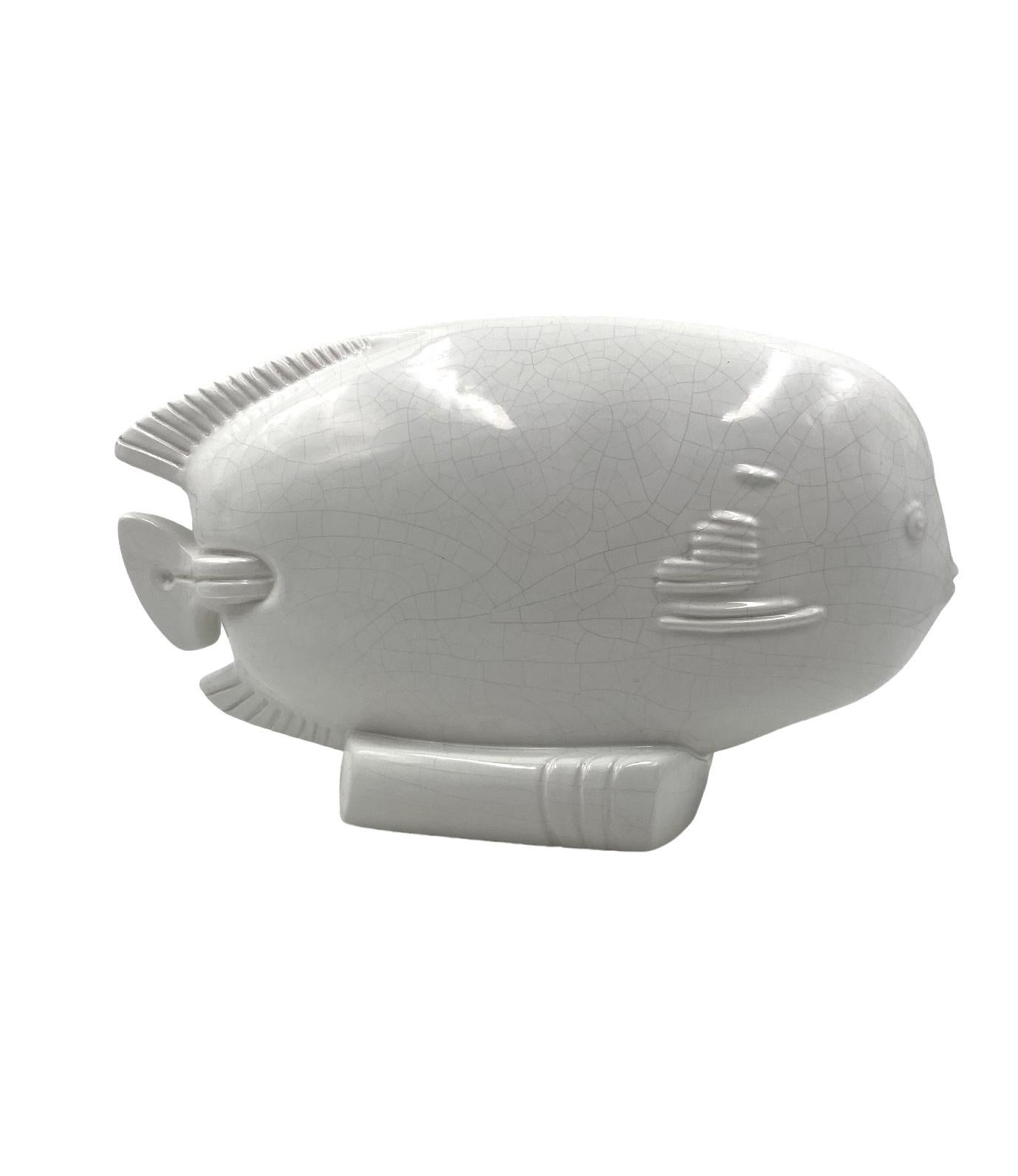 Modern sunfish craquelé ceramic sculpture, France ca. 1950 12