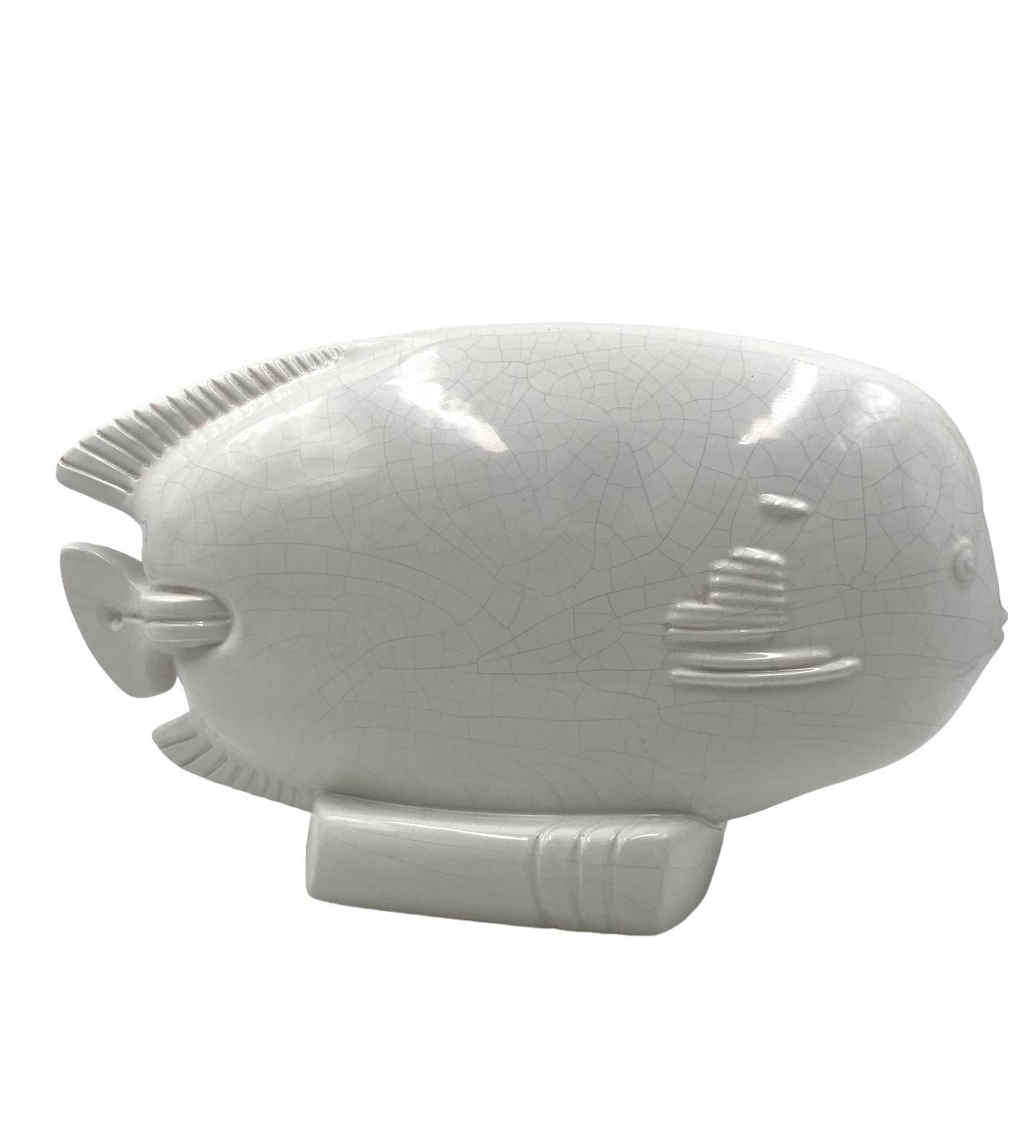 Modern sunfish craquelé ceramic sculpture, France ca. 1950 13