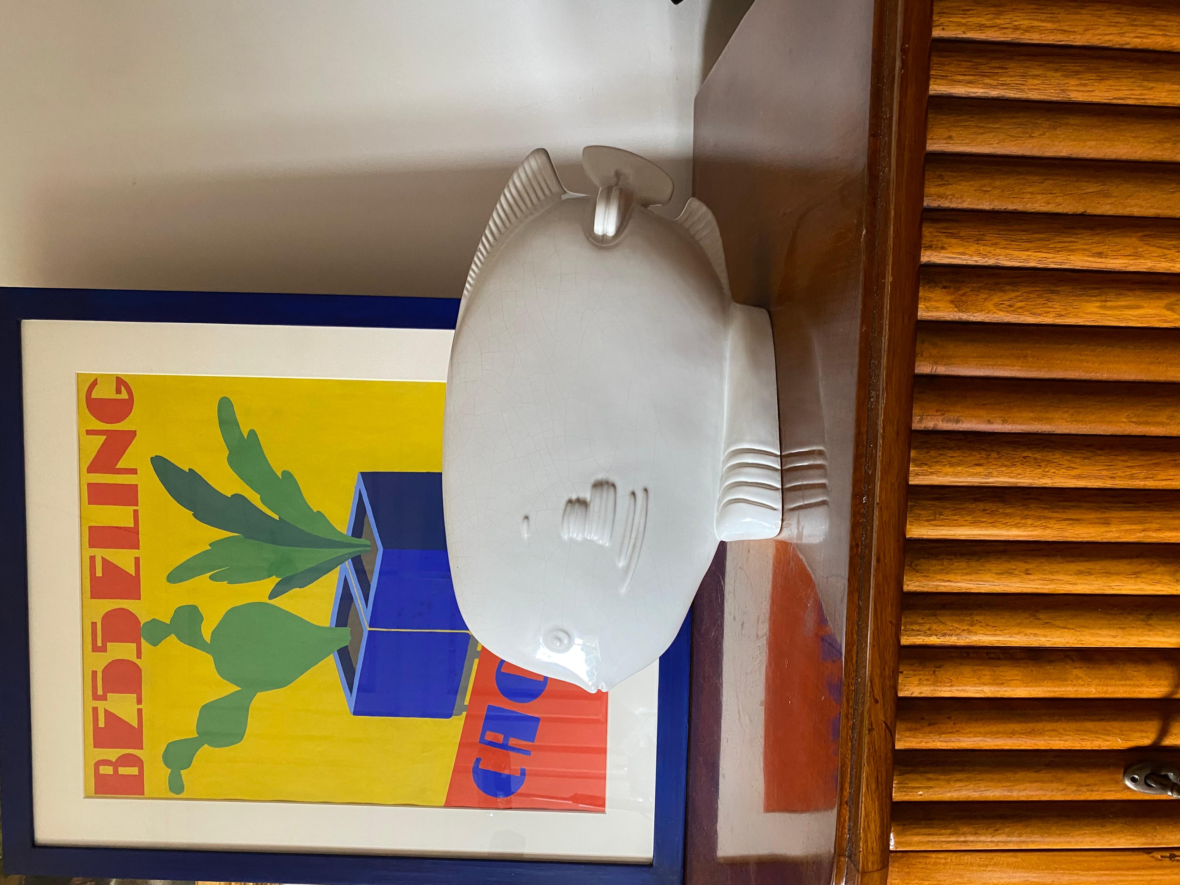 Mid-Century Modern Modern sunfish craquelé ceramic sculpture, France ca. 1950