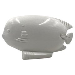 Modern sunfish craquelé ceramic sculpture, France ca. 1950