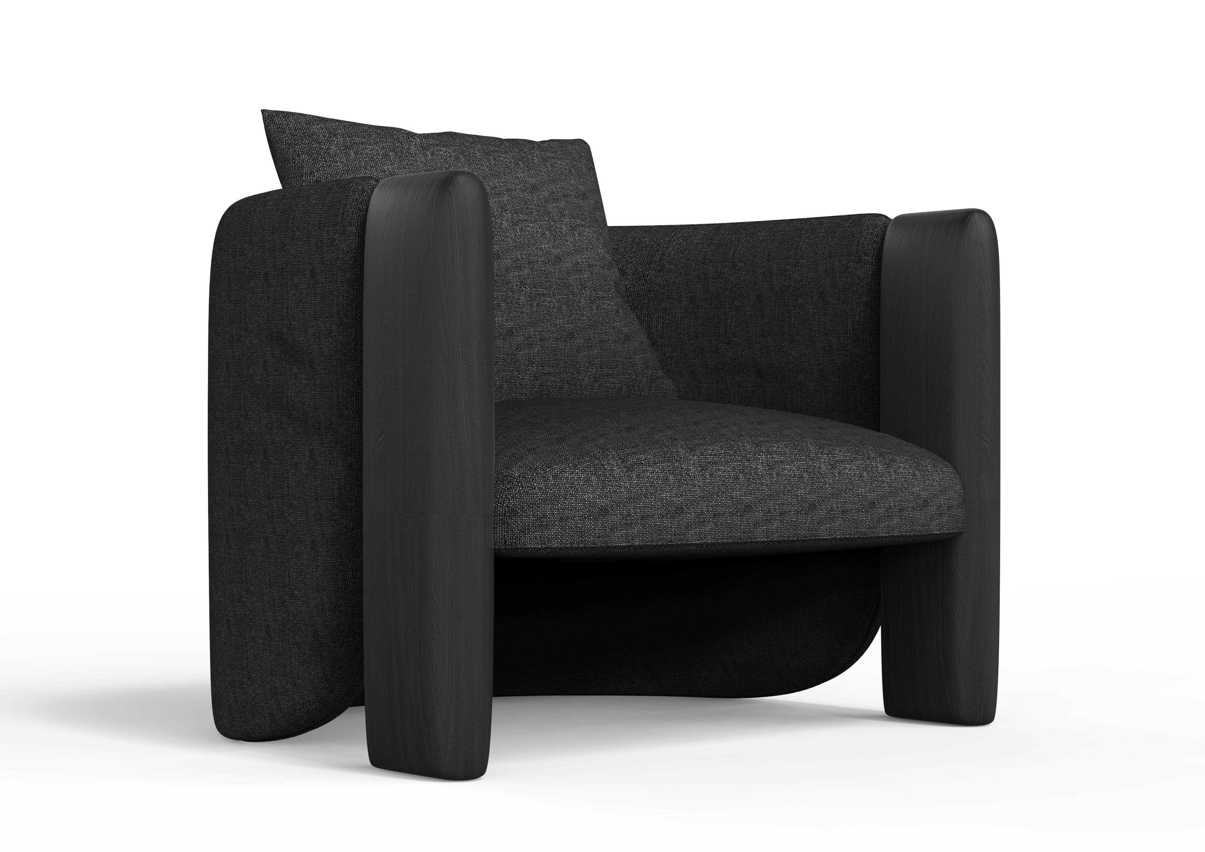 Portuguese Modern Sunset Armchair in Black Fabric and Black Stained Ash  For Sale