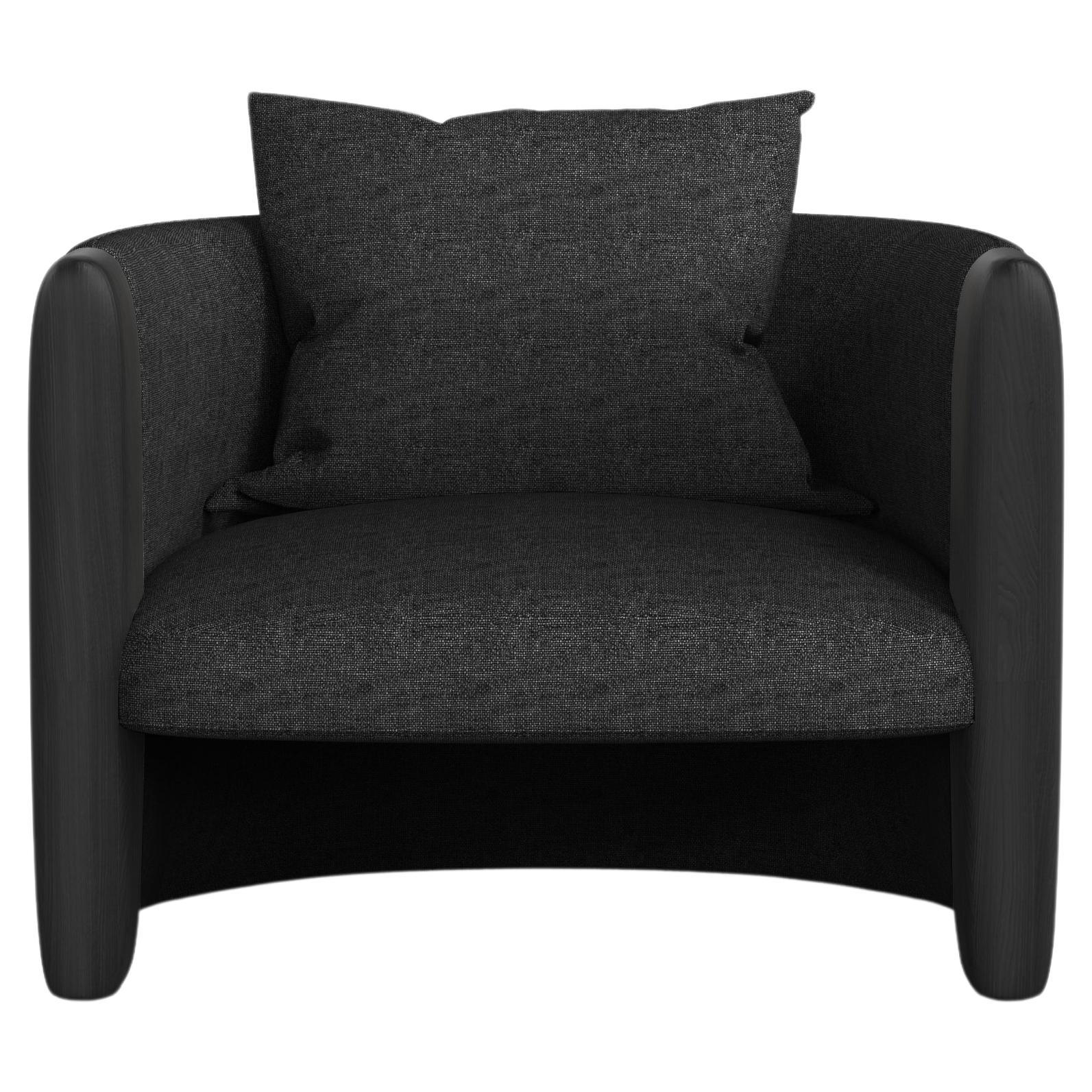 Modern Sunset Armchair in Black Fabric and Black Stained Ash  For Sale