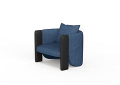 Modern Sunset Armchair in Blue Fabric and Black Stained Ash