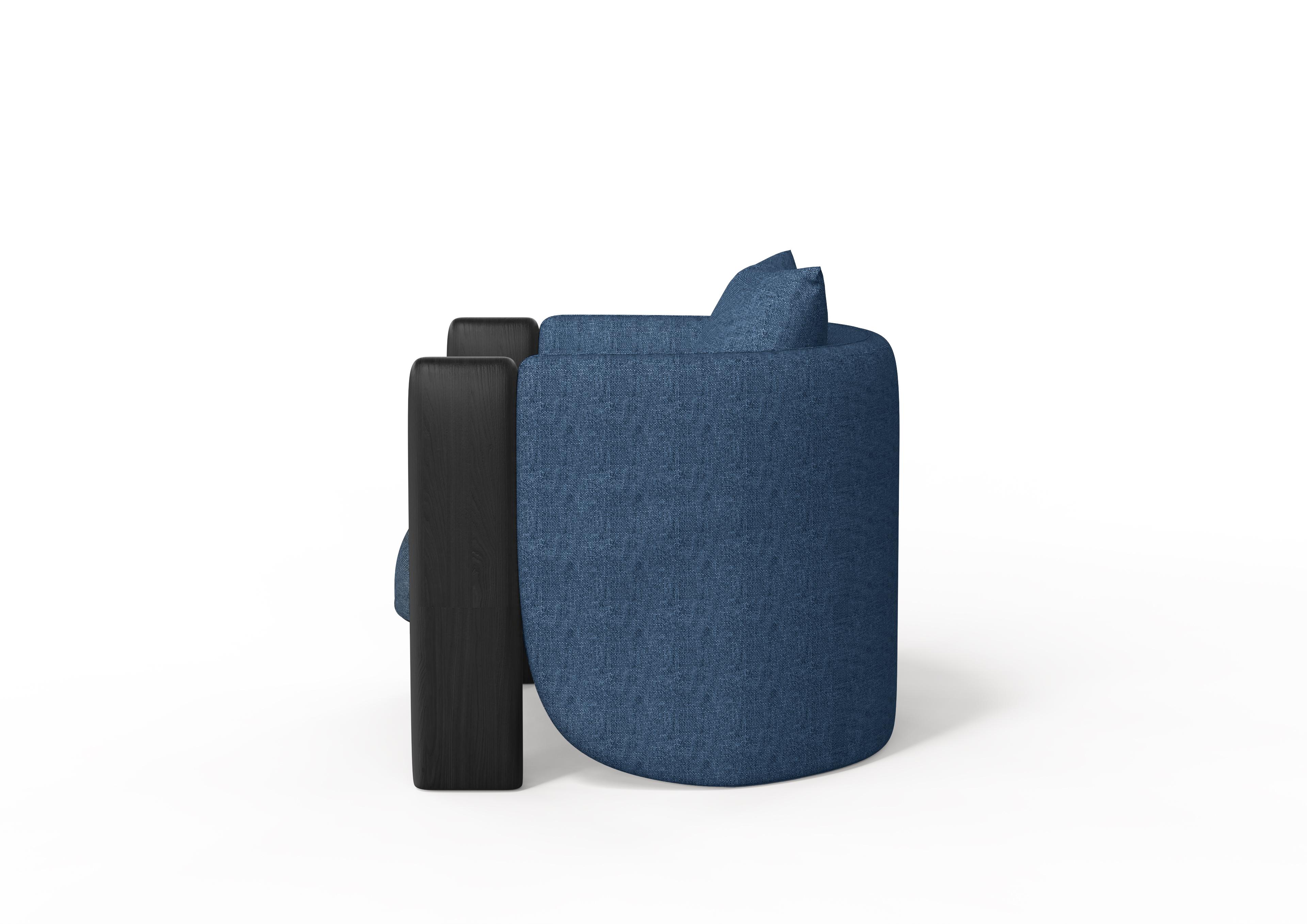 Other Modern Sunset Armchair in Blue Fabric and Black Stained Ash For Sale