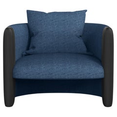 Moderner Sonnenuntergang-Sessel aus blauem Stoff und schwarz gebeizter Esche 