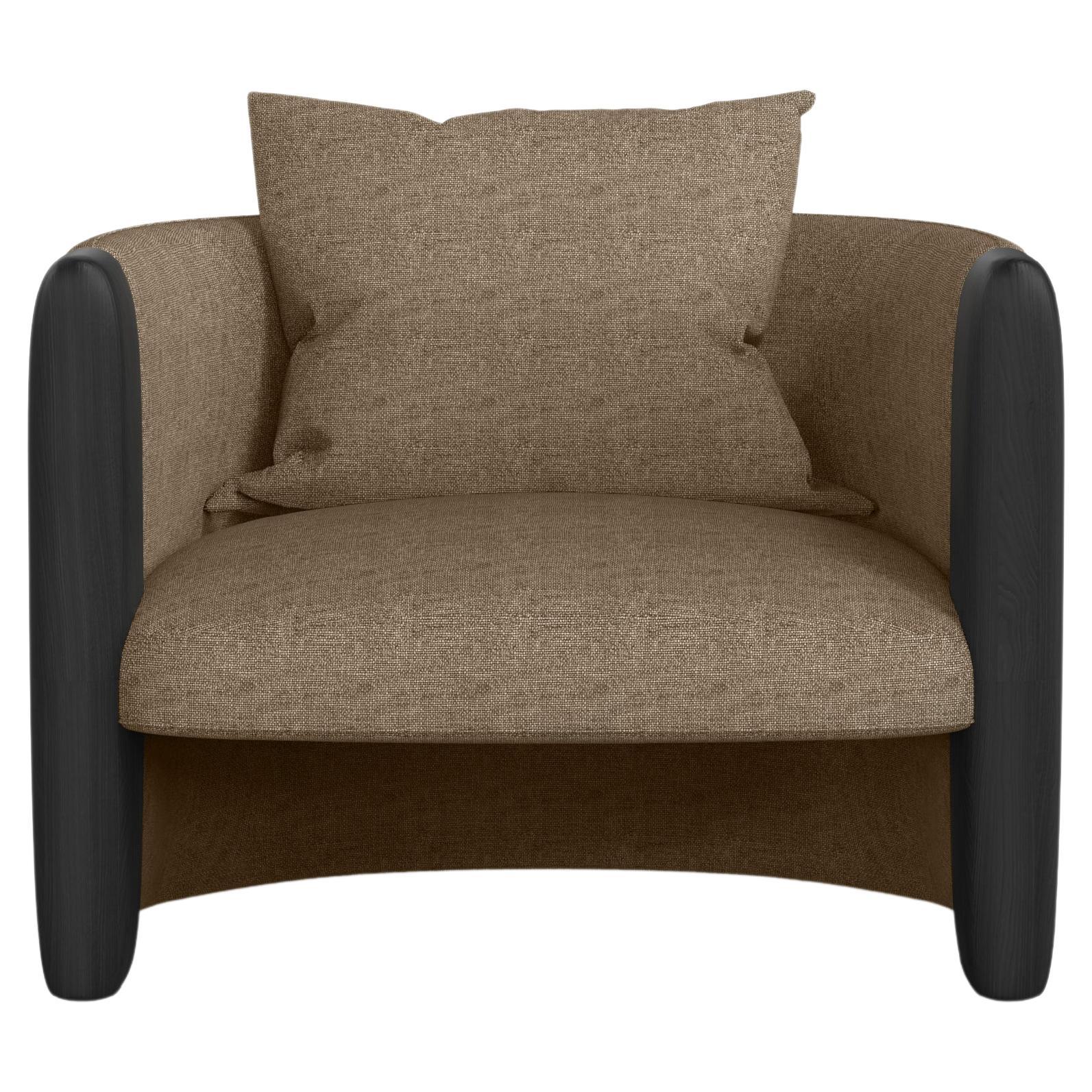 Modern Sunset Armchair in Brown Fabric and Black Stained Ash 