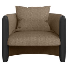 Modern Sunset Armchair in Brown Fabric and Black Stained Ash 