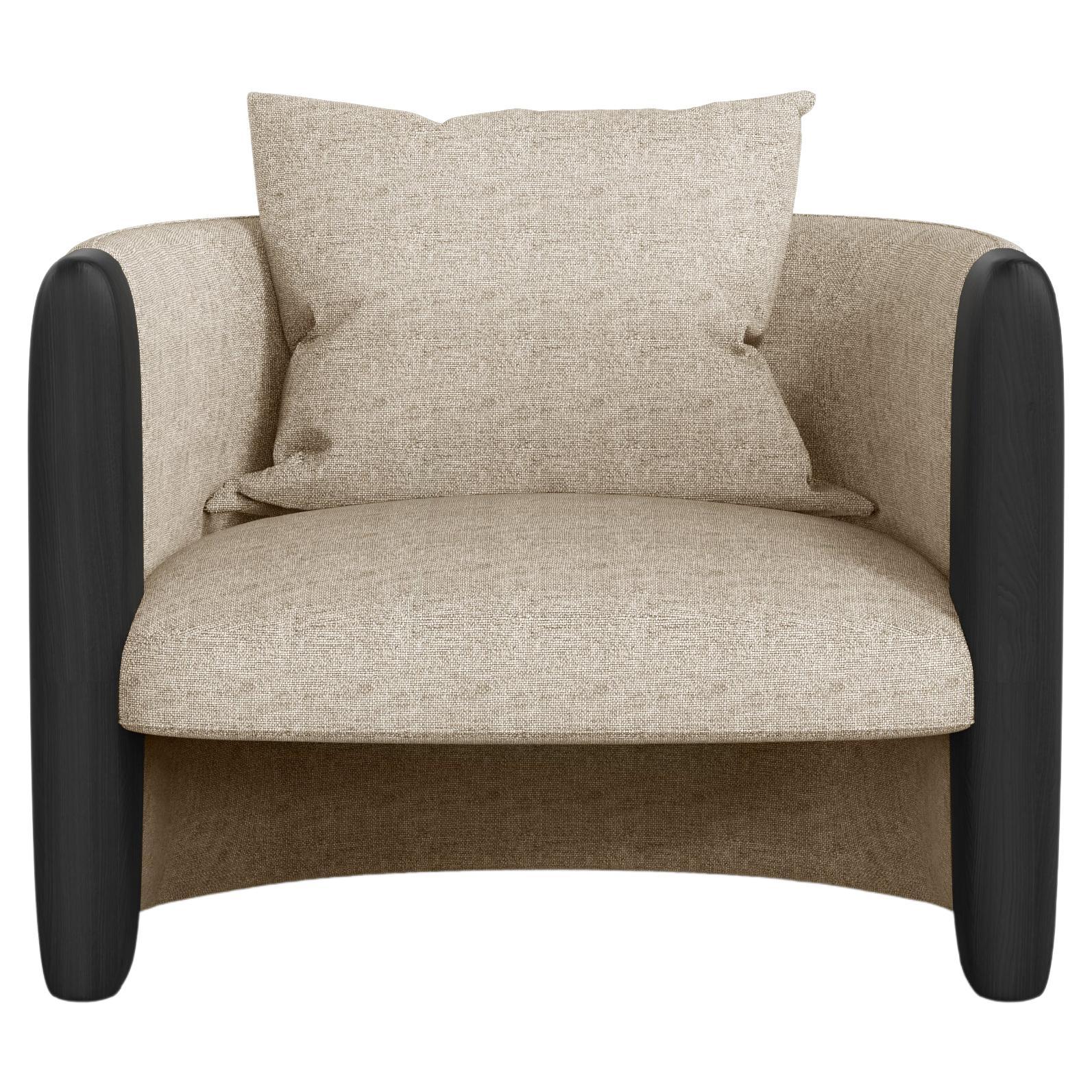 Moderner Sunset-Sessel aus cremefarbenem Stoff und schwarz gebeizter Esche 