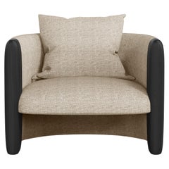 Moderner Sunset-Sessel aus cremefarbenem Stoff und schwarz gebeizter Esche 