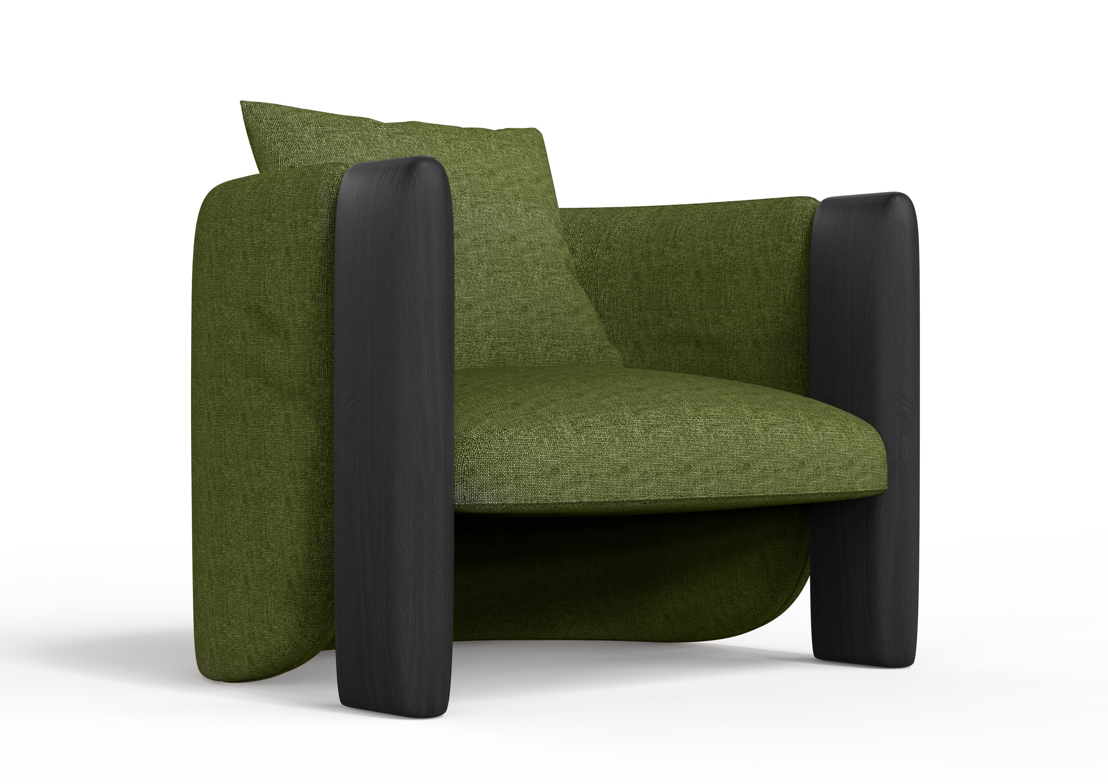 Portuguese Modern Sunset Armchair in Green Fabric and Black Stained Ash  For Sale