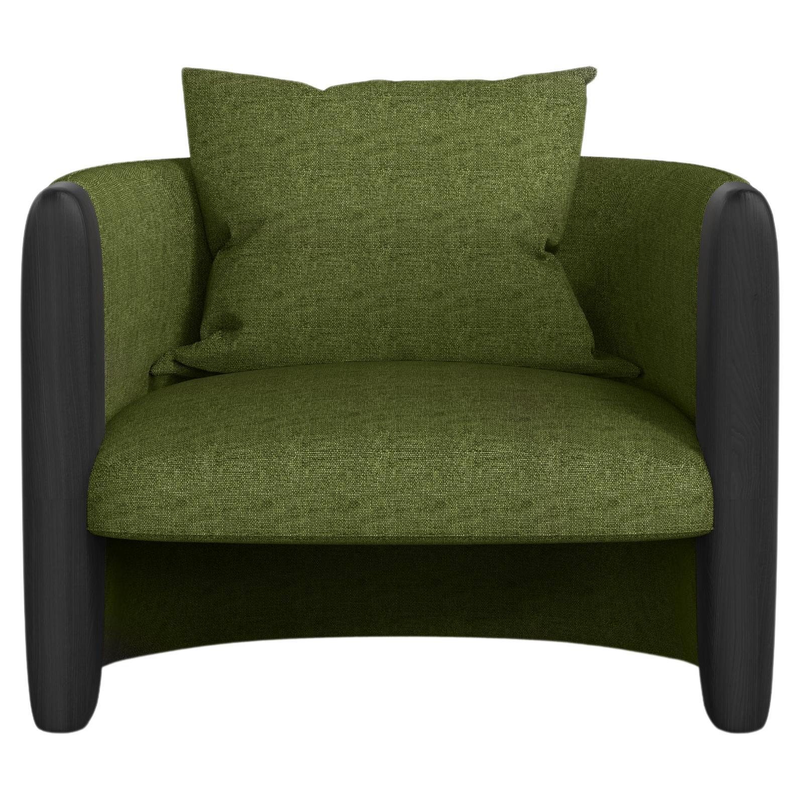 Modern Sunset Armchair in Green Fabric and Black Stained Ash  For Sale