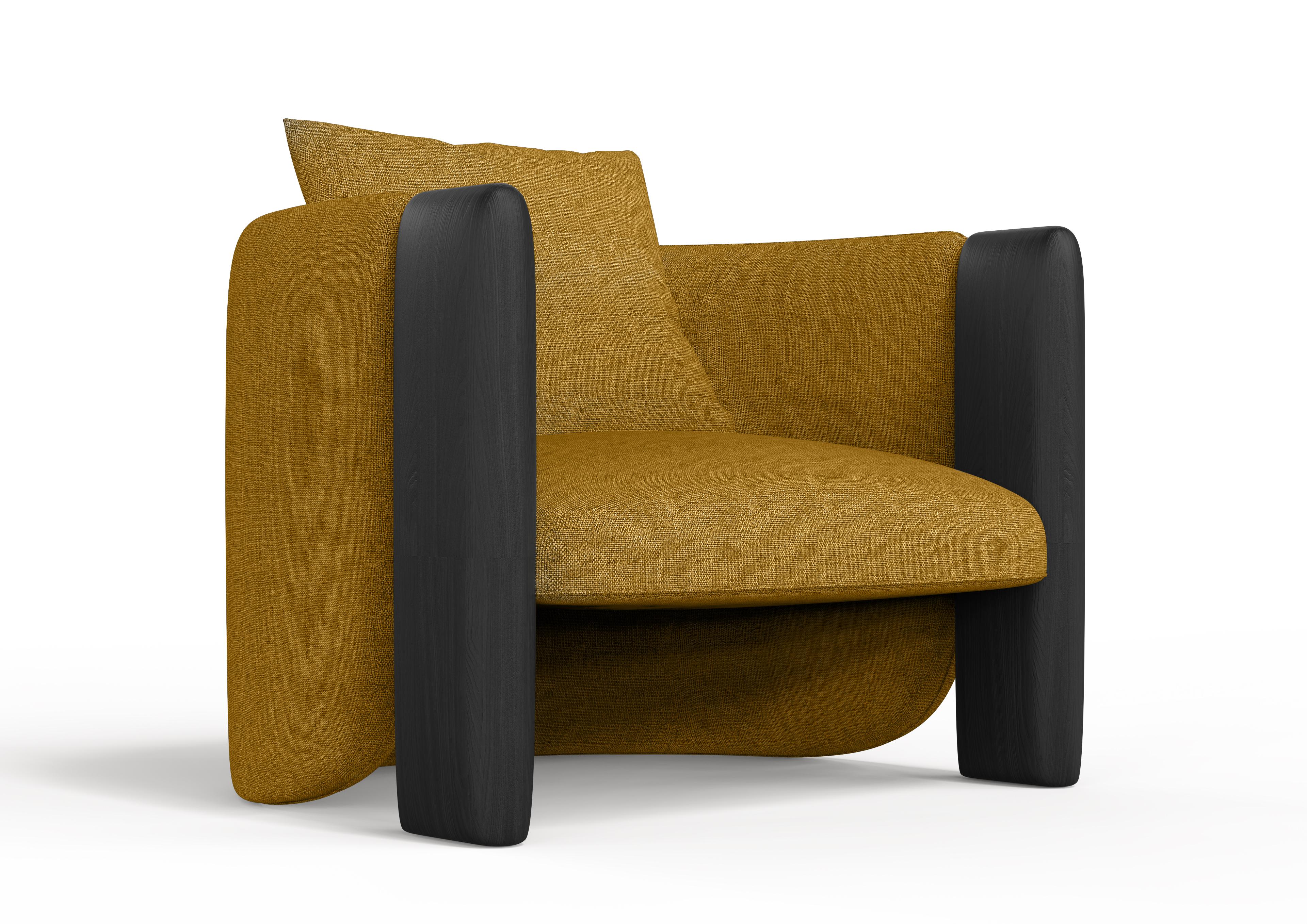 Portuguese Modern Sunset Armchair in Mustard Fabric and Black Stained Ash  For Sale