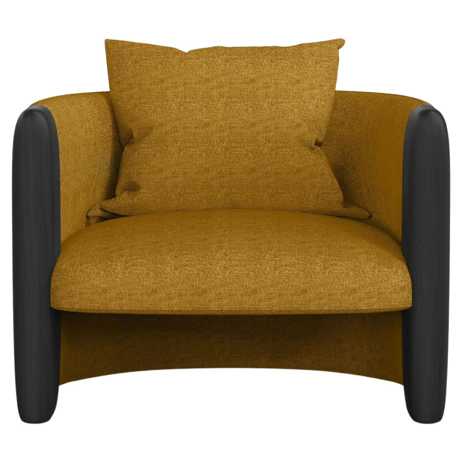 Modern Sunset Armchair in Mustard Fabric and Black Stained Ash  For Sale