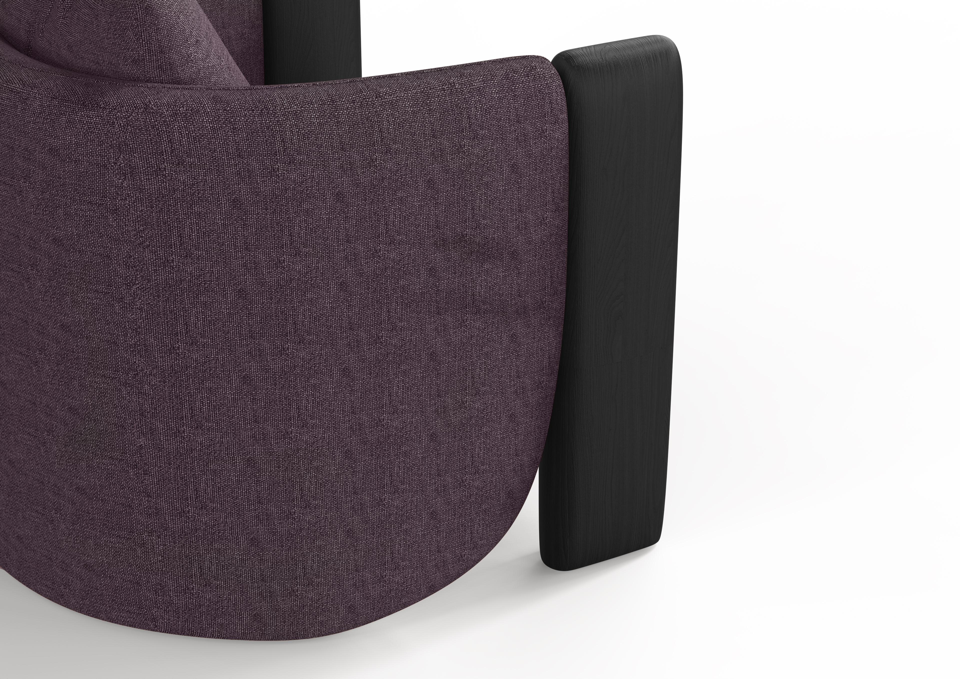 Other Modern Sunset Armchair in Purple Fabric and Black Stained Ash  For Sale