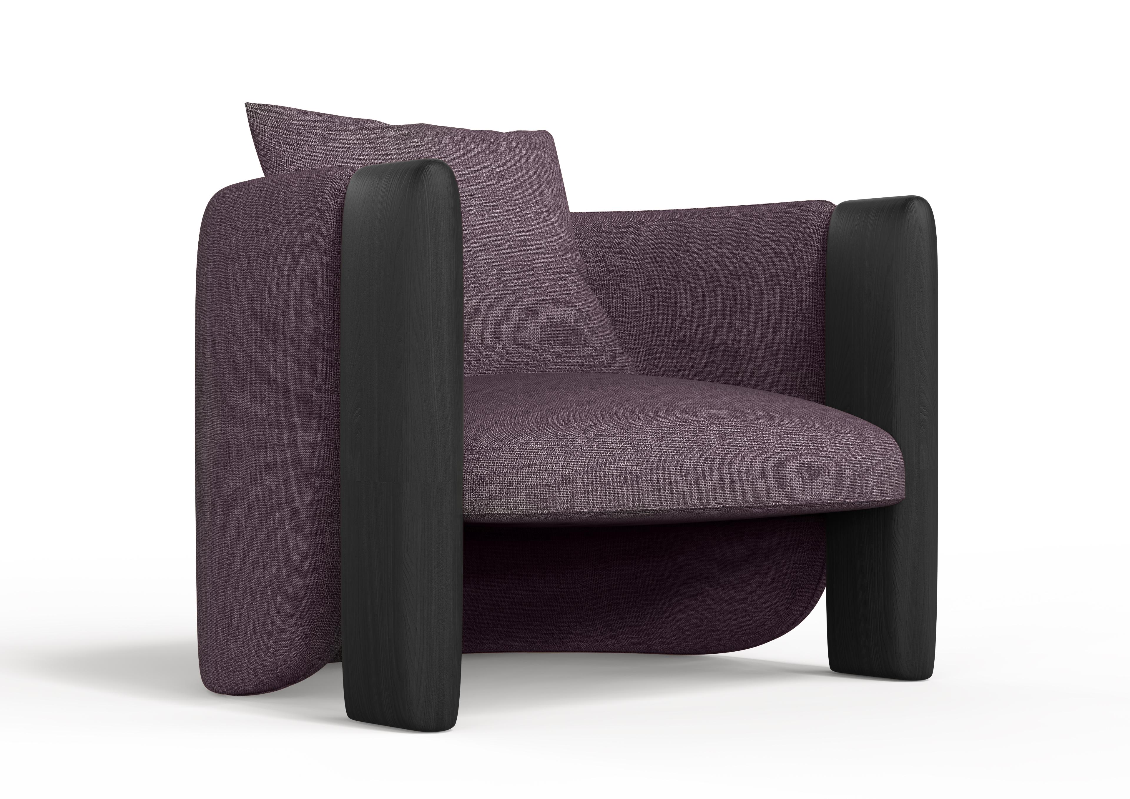 Portuguese Modern Sunset Armchair in Purple Fabric and Black Stained Ash  For Sale