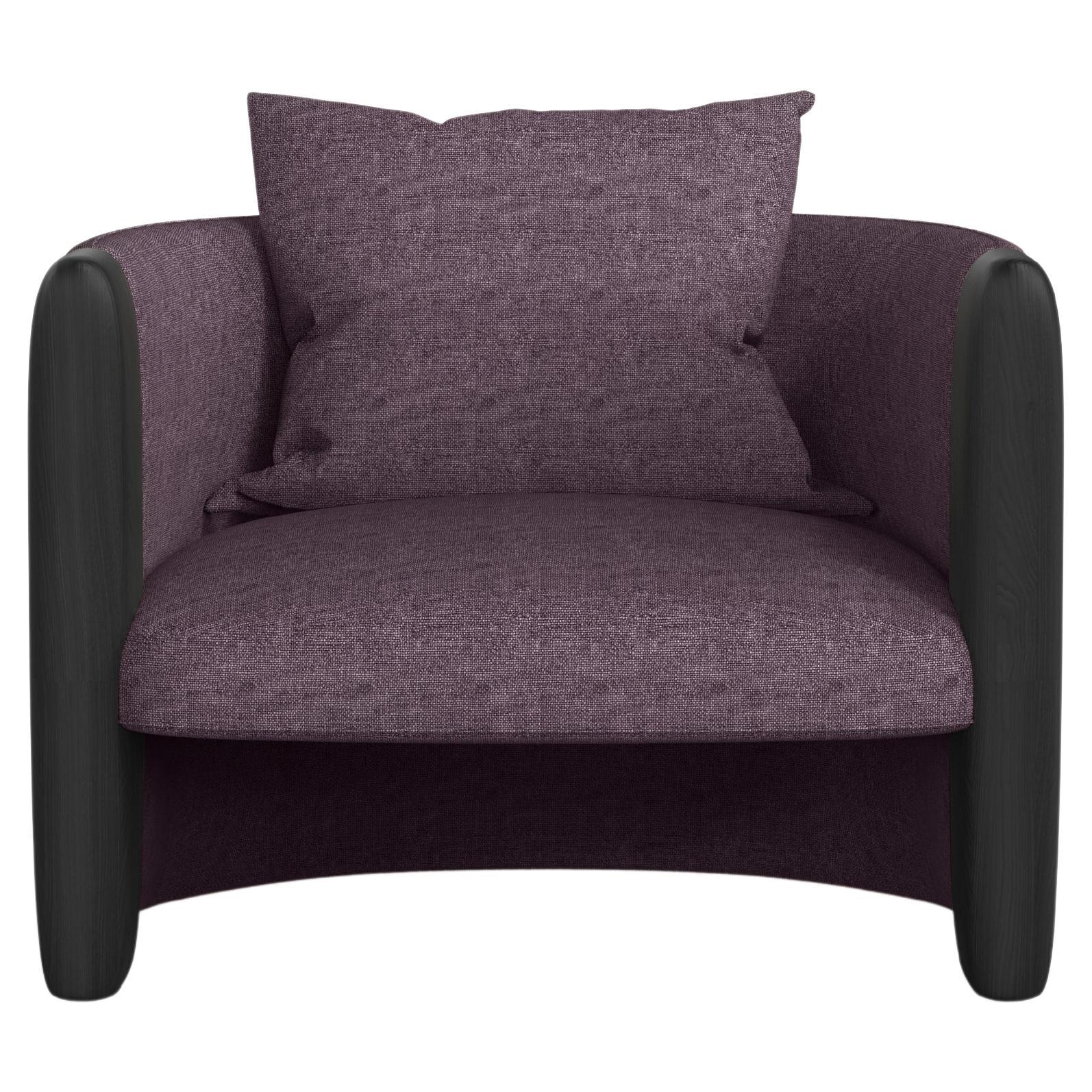 Moderner Sonnenuntergang-Sessel aus lila Stoff und schwarz gebeizter Esche 