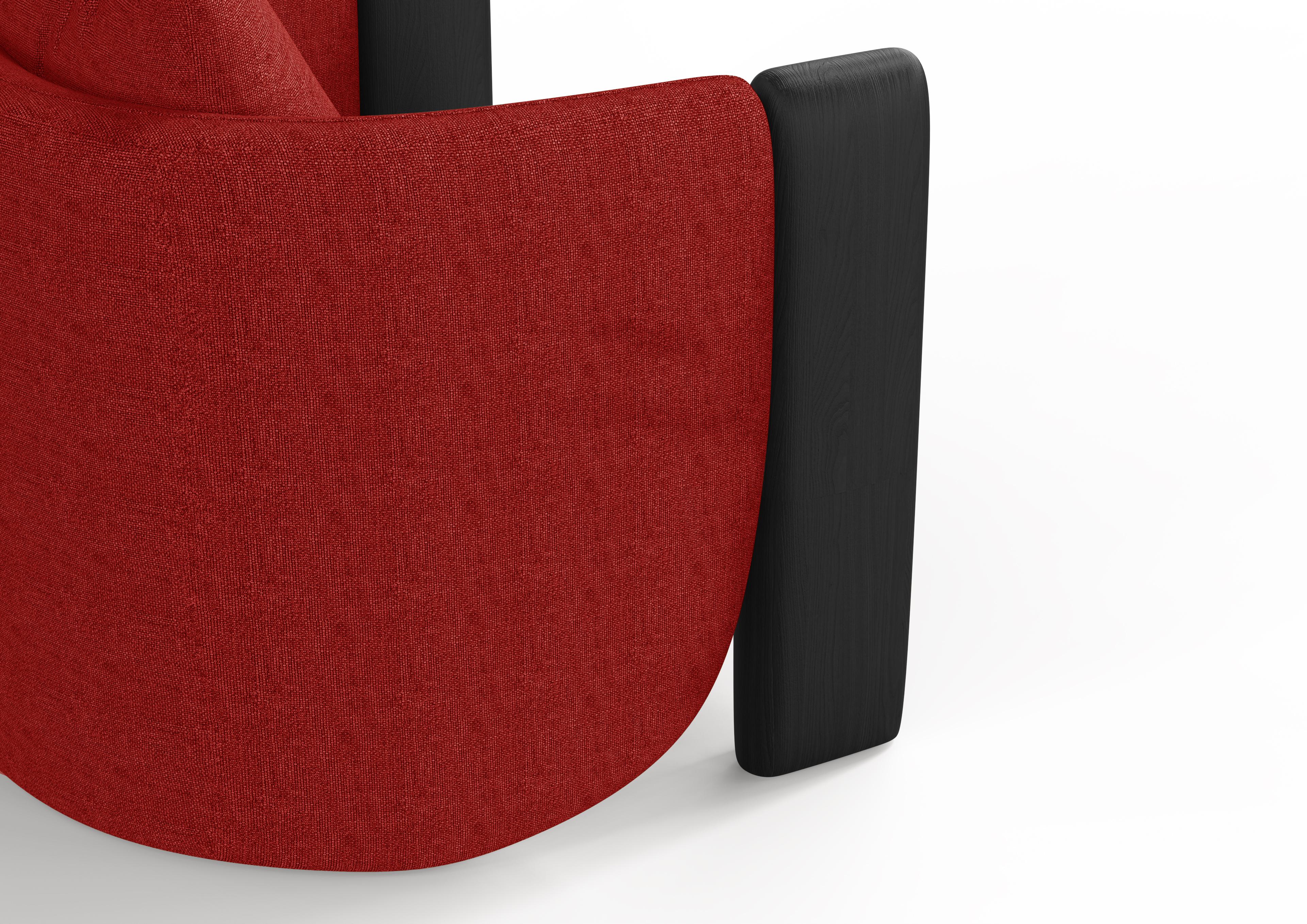 Other Modern Sunset Armchair in Red Fabric and Black Stained Ash  For Sale
