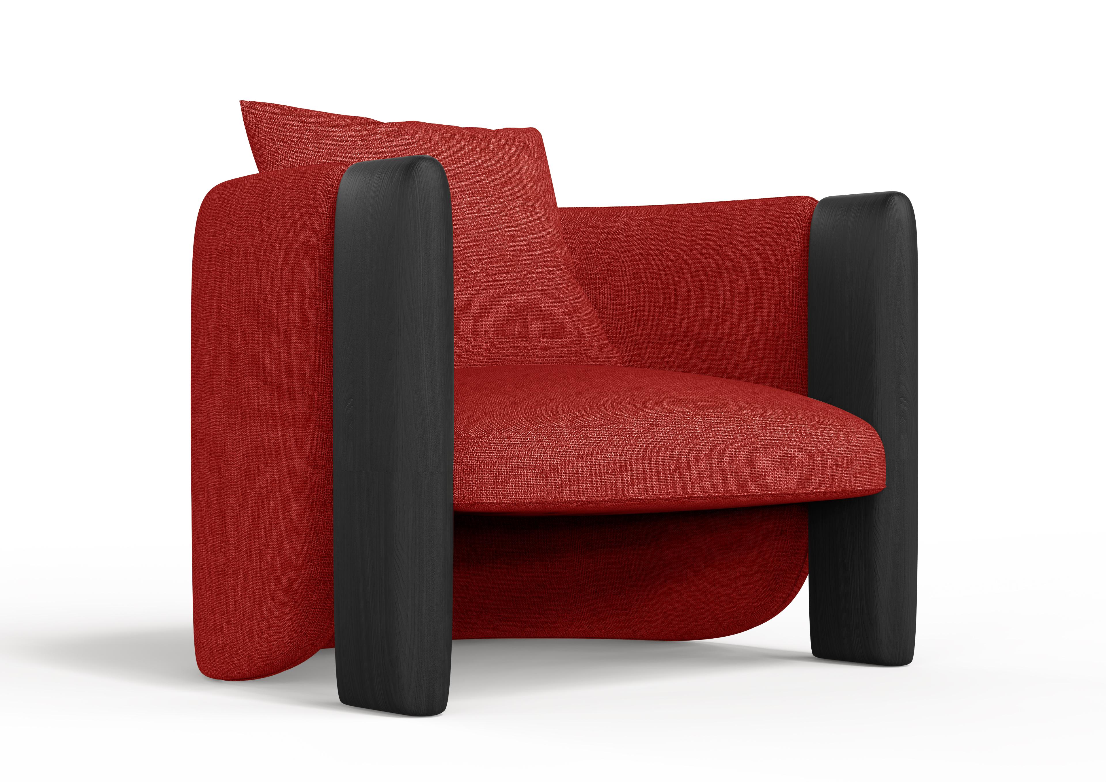 Moderner Sonnenuntergang-Sessel aus rotem Stoff und schwarz gebeizter Esche  (Portugiesisch) im Angebot