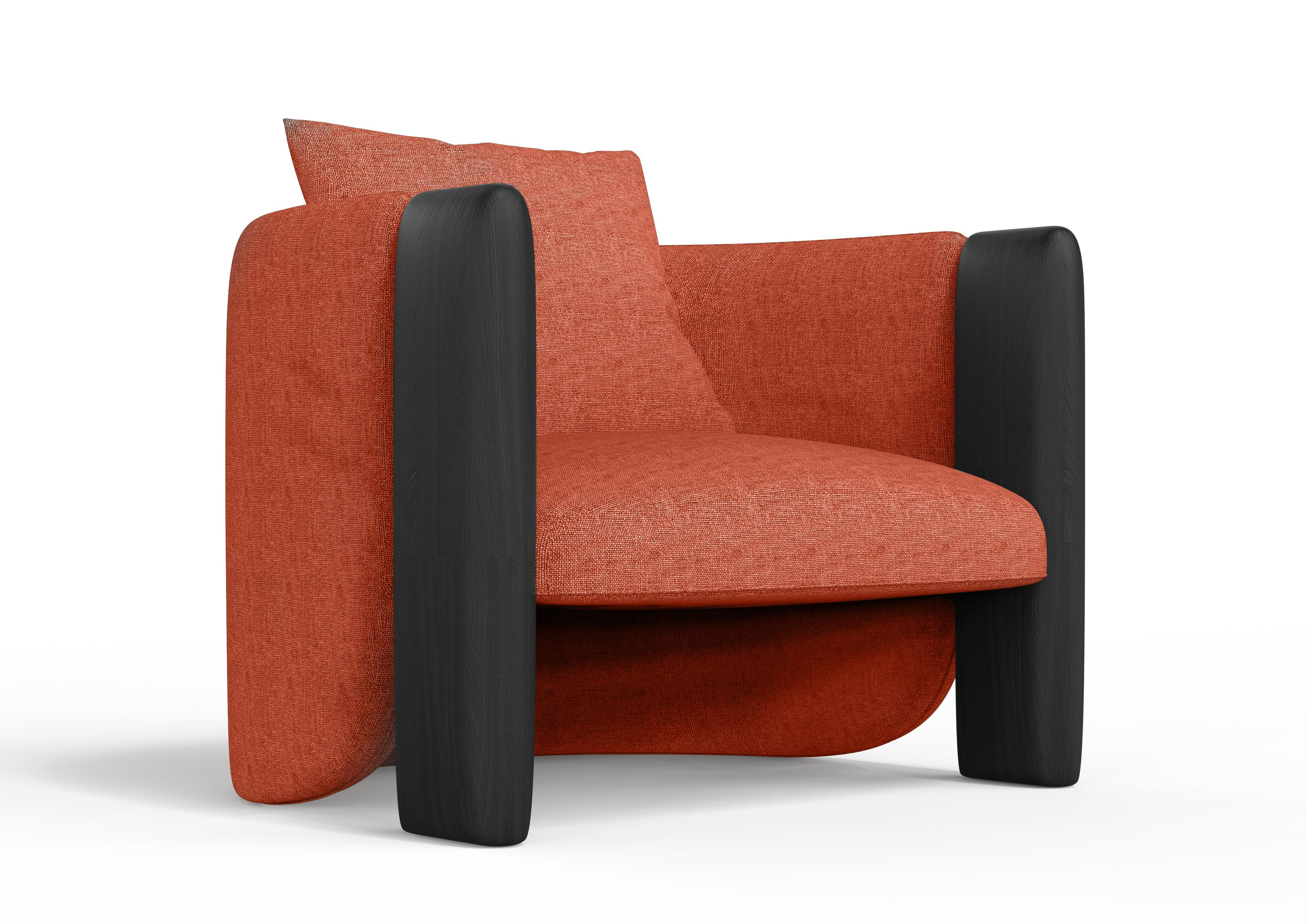 Moderner Sonnenuntergang-Sessel aus lachsfarbenem Stoff und schwarz gebeizter Esche  (Portugiesisch) im Angebot