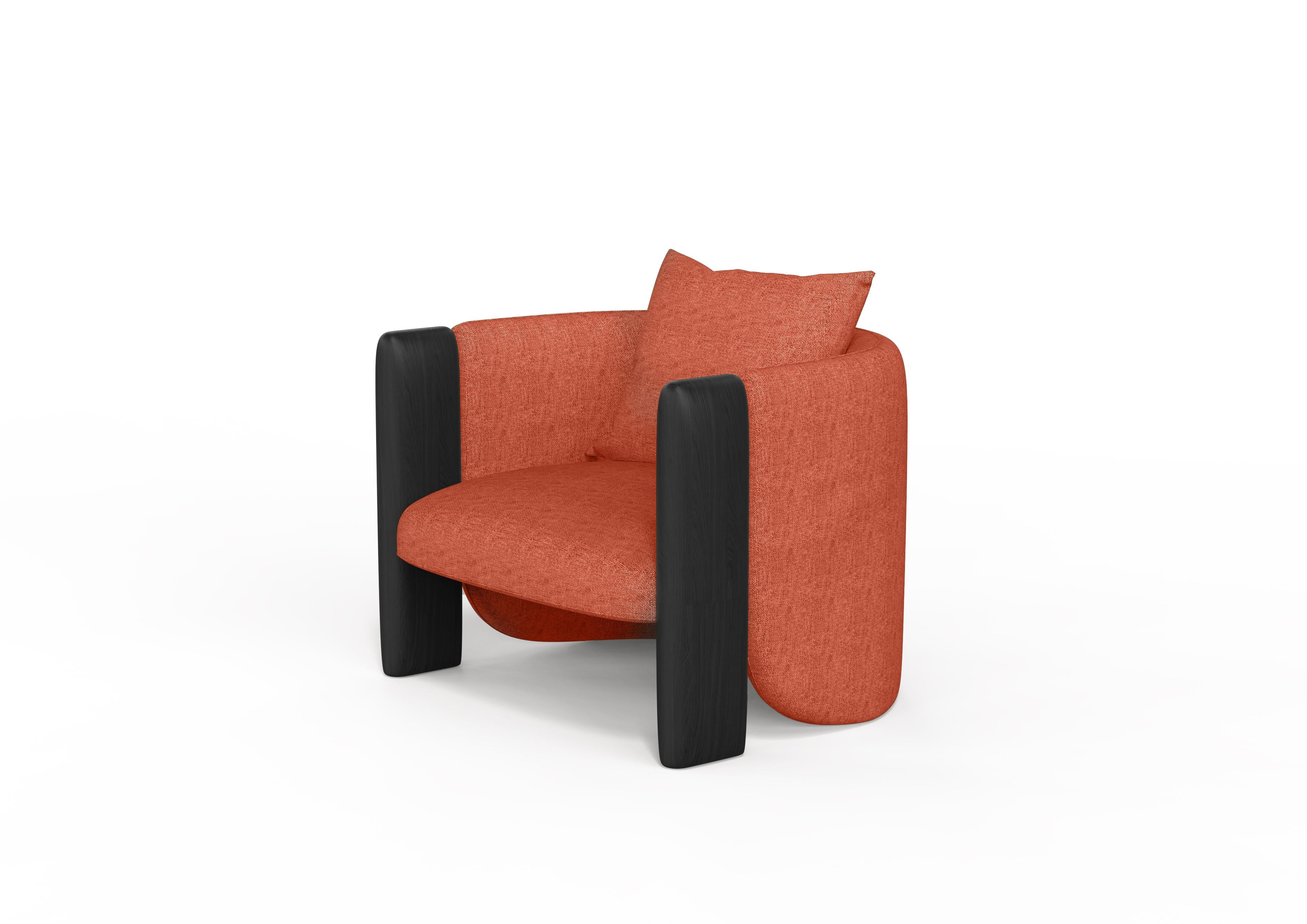 Modern Sunset Armchair in Salmon Fabric and Black Stained Ash  In New Condition For Sale In New York, NY