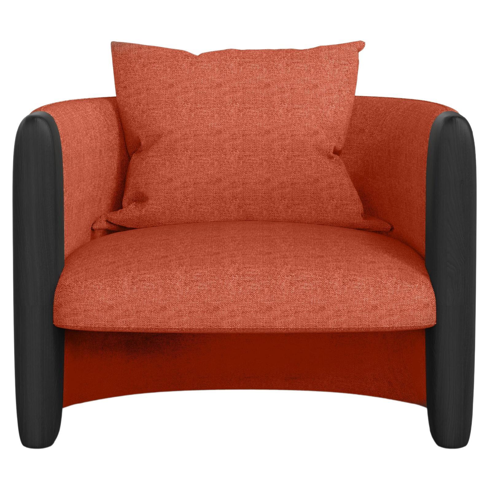 Modern Sunset Armchair in Salmon Fabric and Black Stained Ash  For Sale
