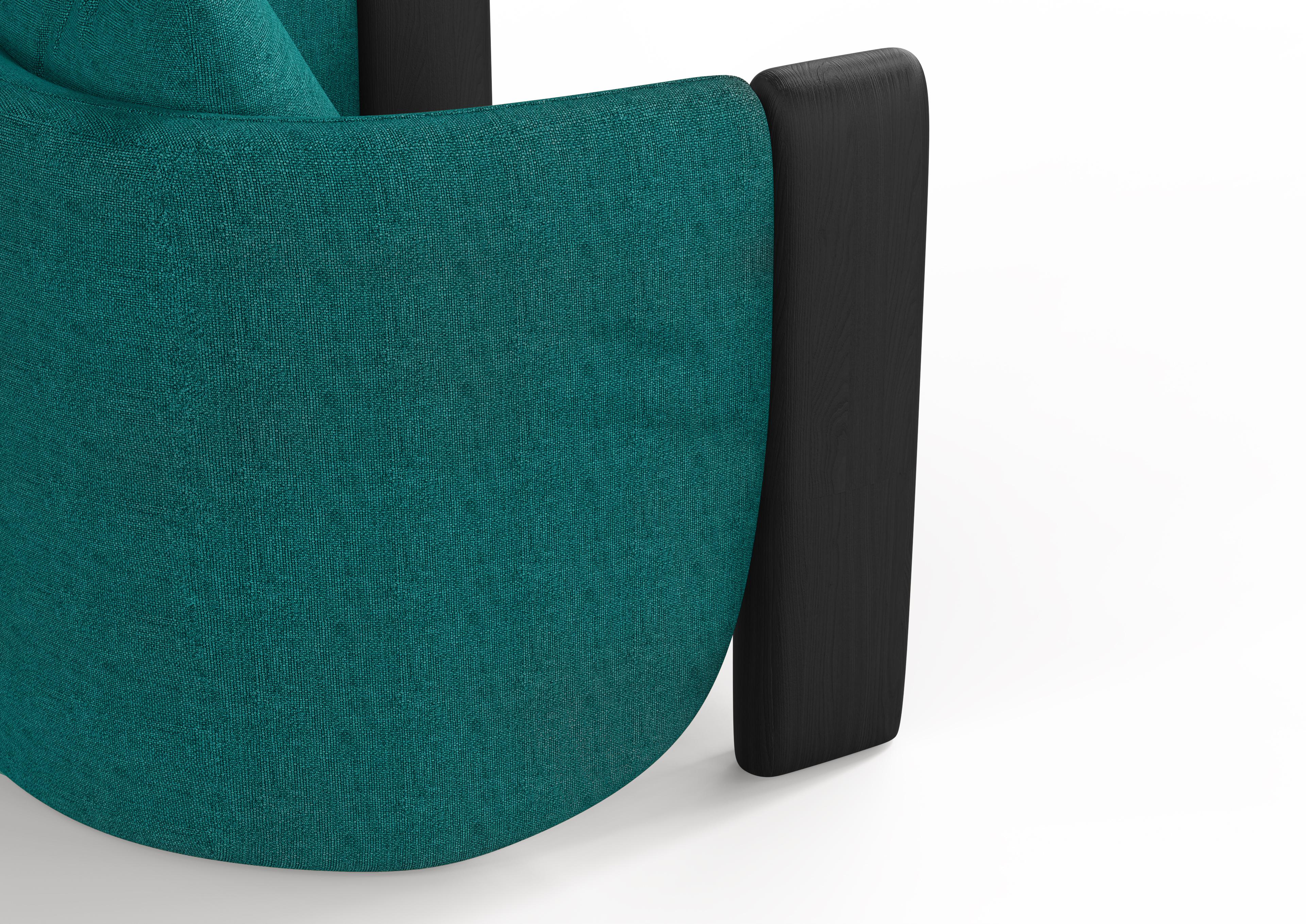 Other Modern Sunset Armchair in Teal Fabric and Black Stained Ash  For Sale