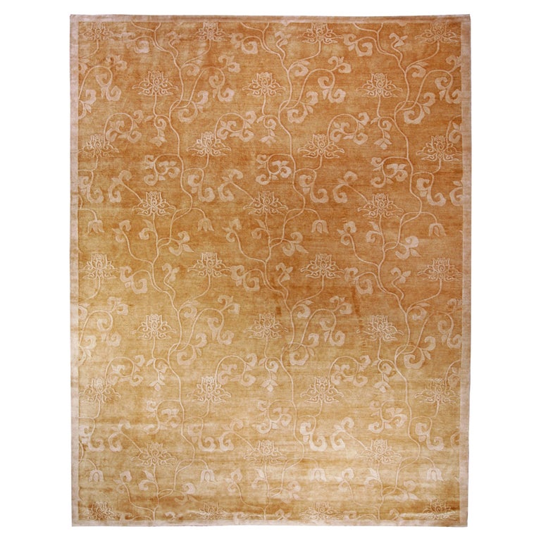 Modern Surface Subtly Floral Brown, Beige Handmade Silk Rug by Doris ...