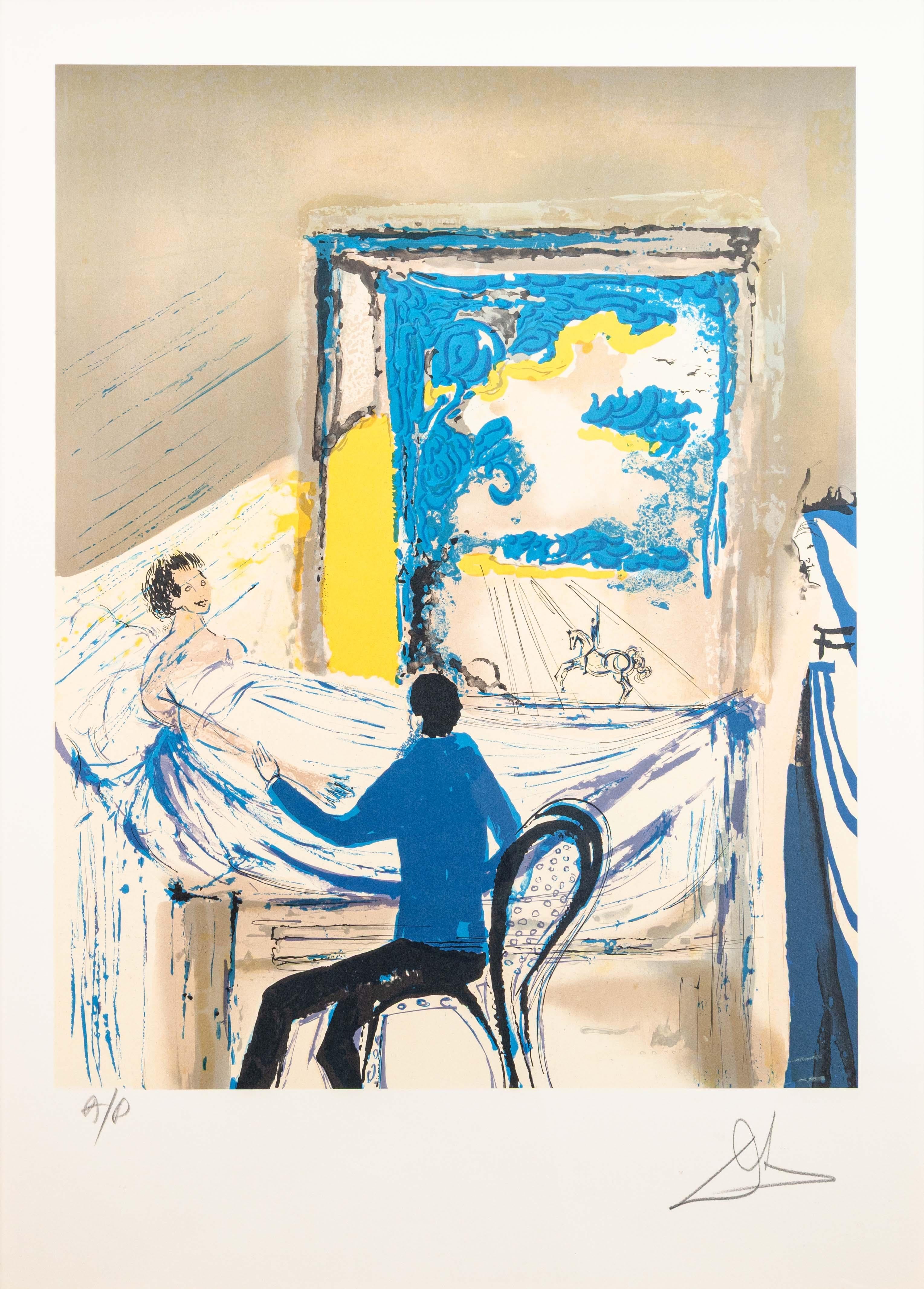 Eine moderne surrealistische Lithographie in Farben auf Papier im Stil von Salvador Dalis Kunstwerk 