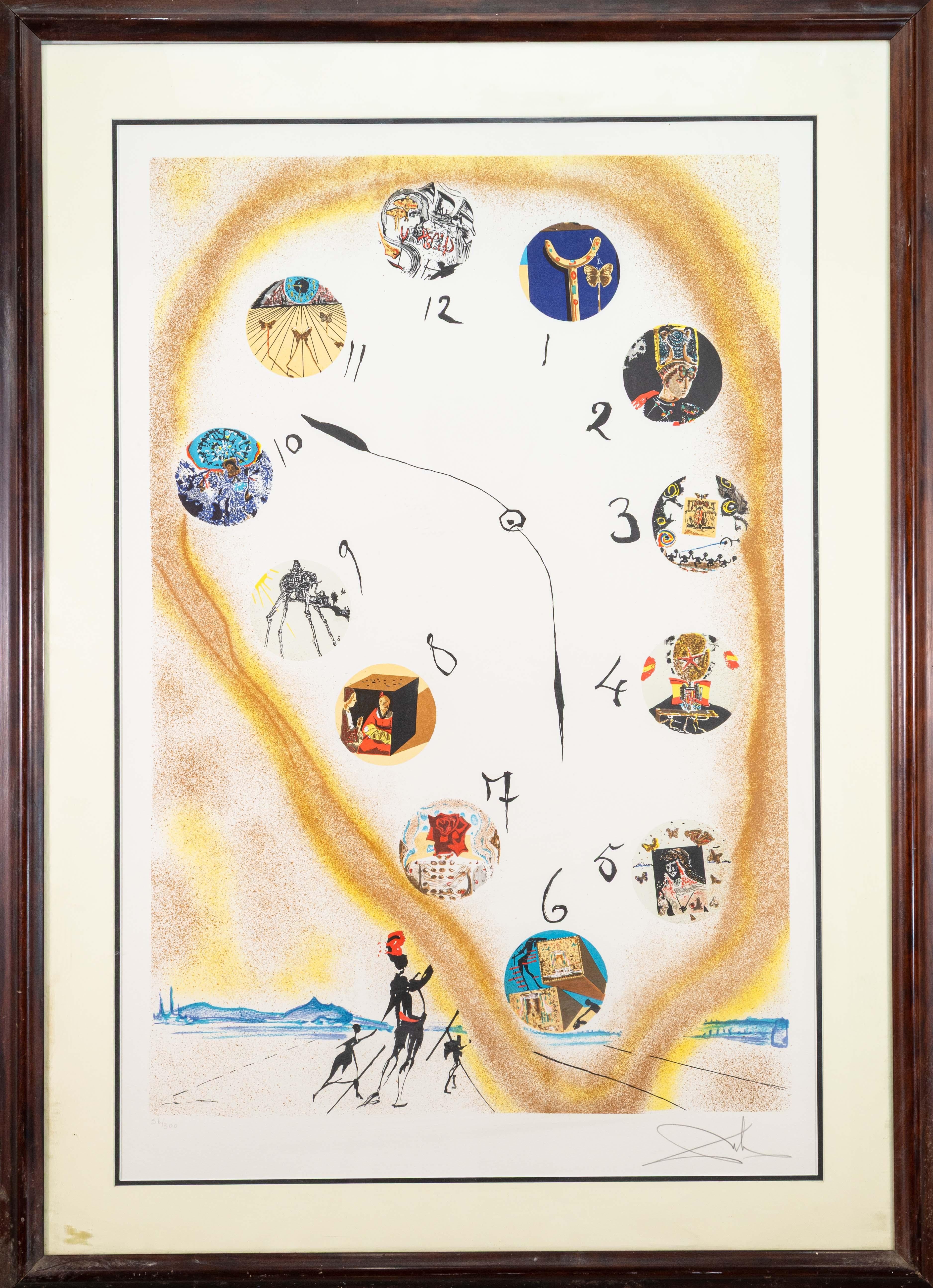 A modern surrealist lithograph in colors on paper in the style of Salvador Dali's 