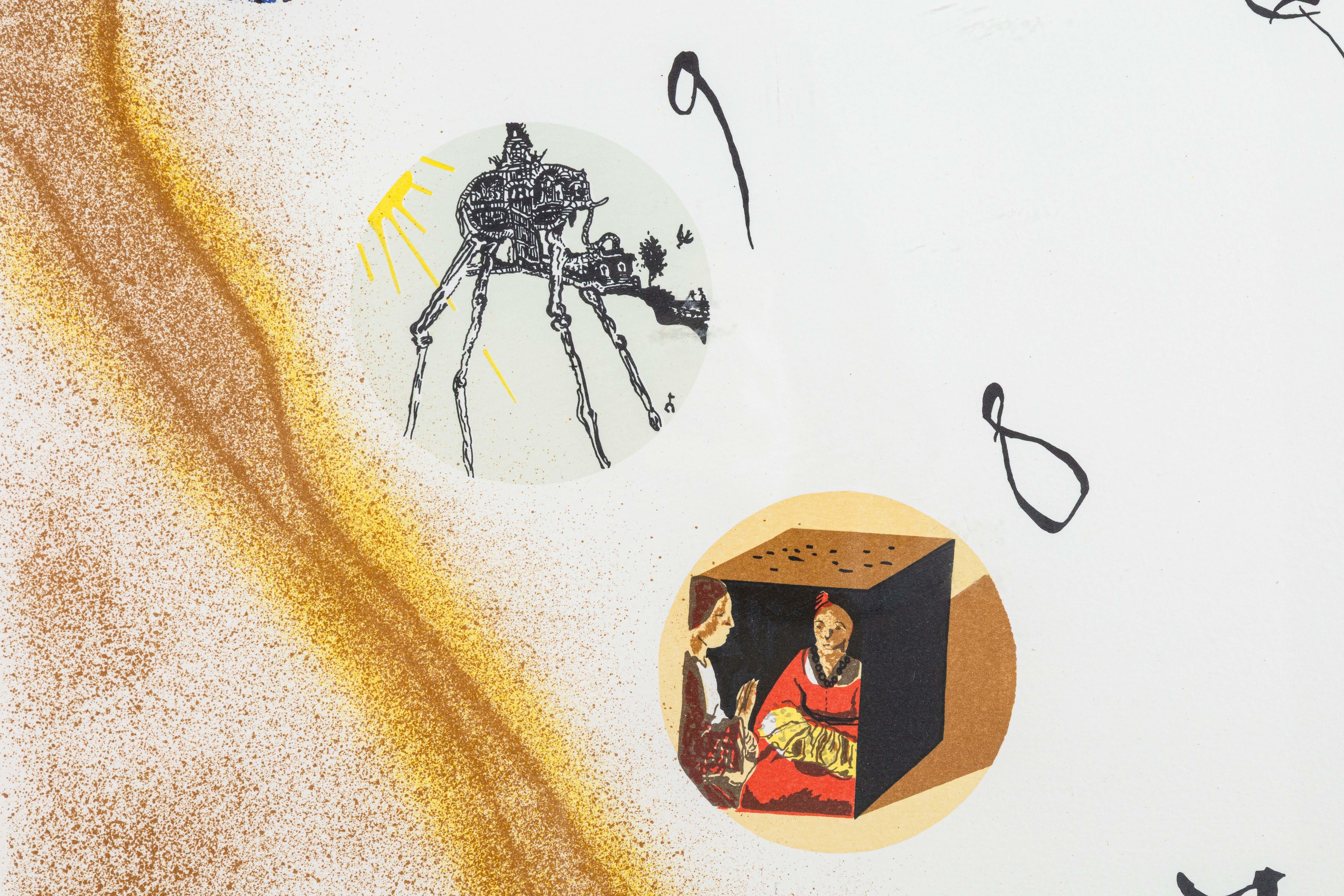 Paper Modern Surrealism Lithograph In the Style of Salvador Dali Time & Space Framed For Sale