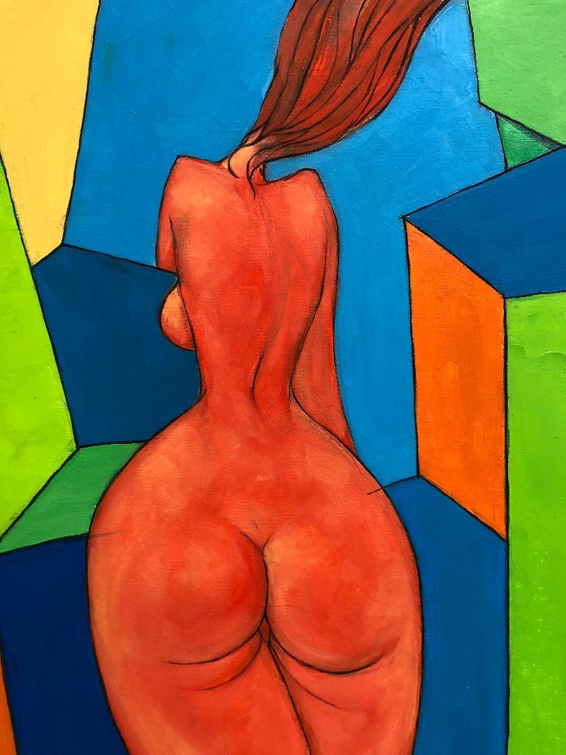 A wonderful modern surrealist Chinese artist Zhu Zhechi oil on canvas painting of a
nude female

Measures: Actual painting 16