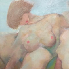 Modern Surrealist Chinese Artist Zhu Zhechi Oil on Canvas Nude Females Painting