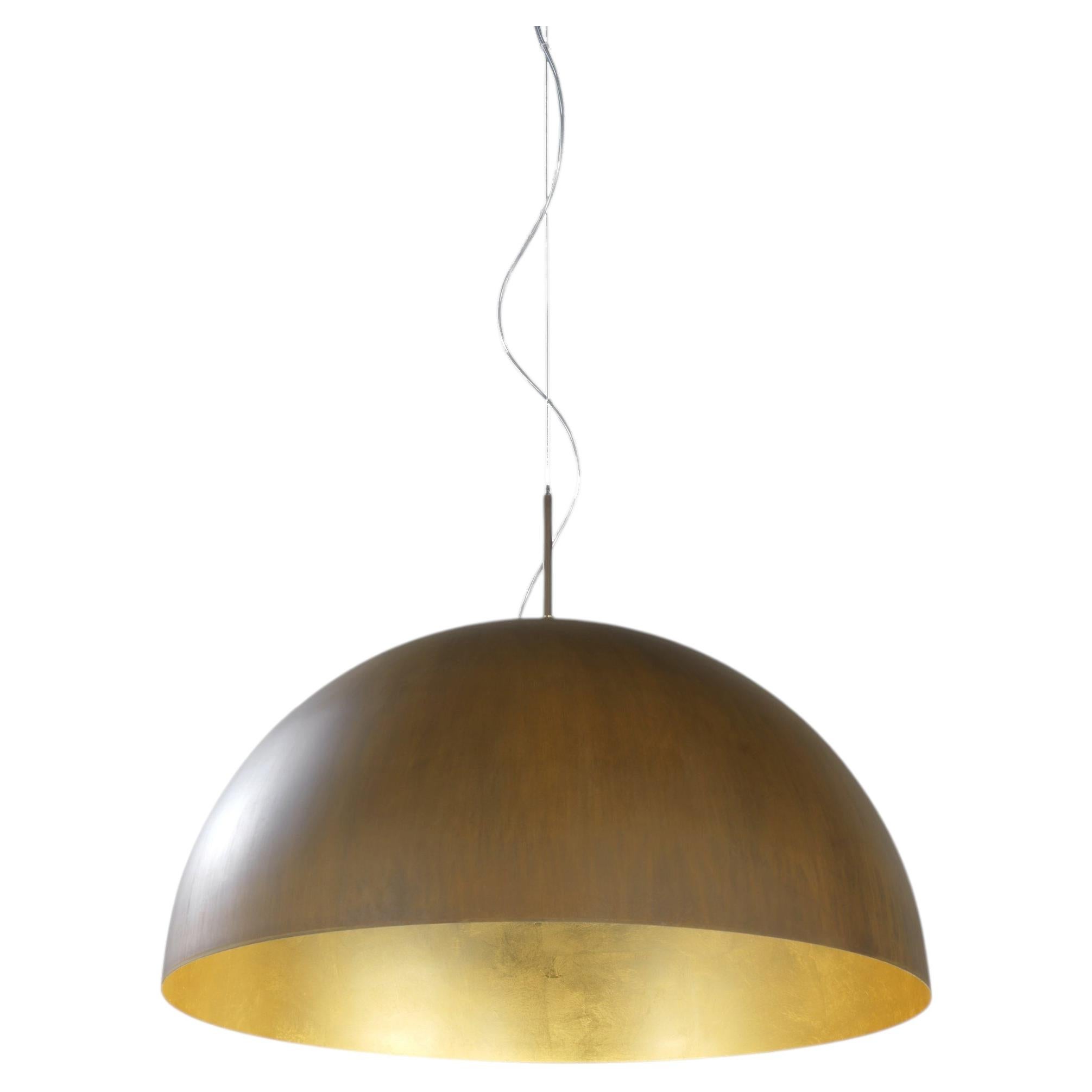 Modern Suspension Lamp Amalfi, Rusty and Gold Leaf Metal Finishing