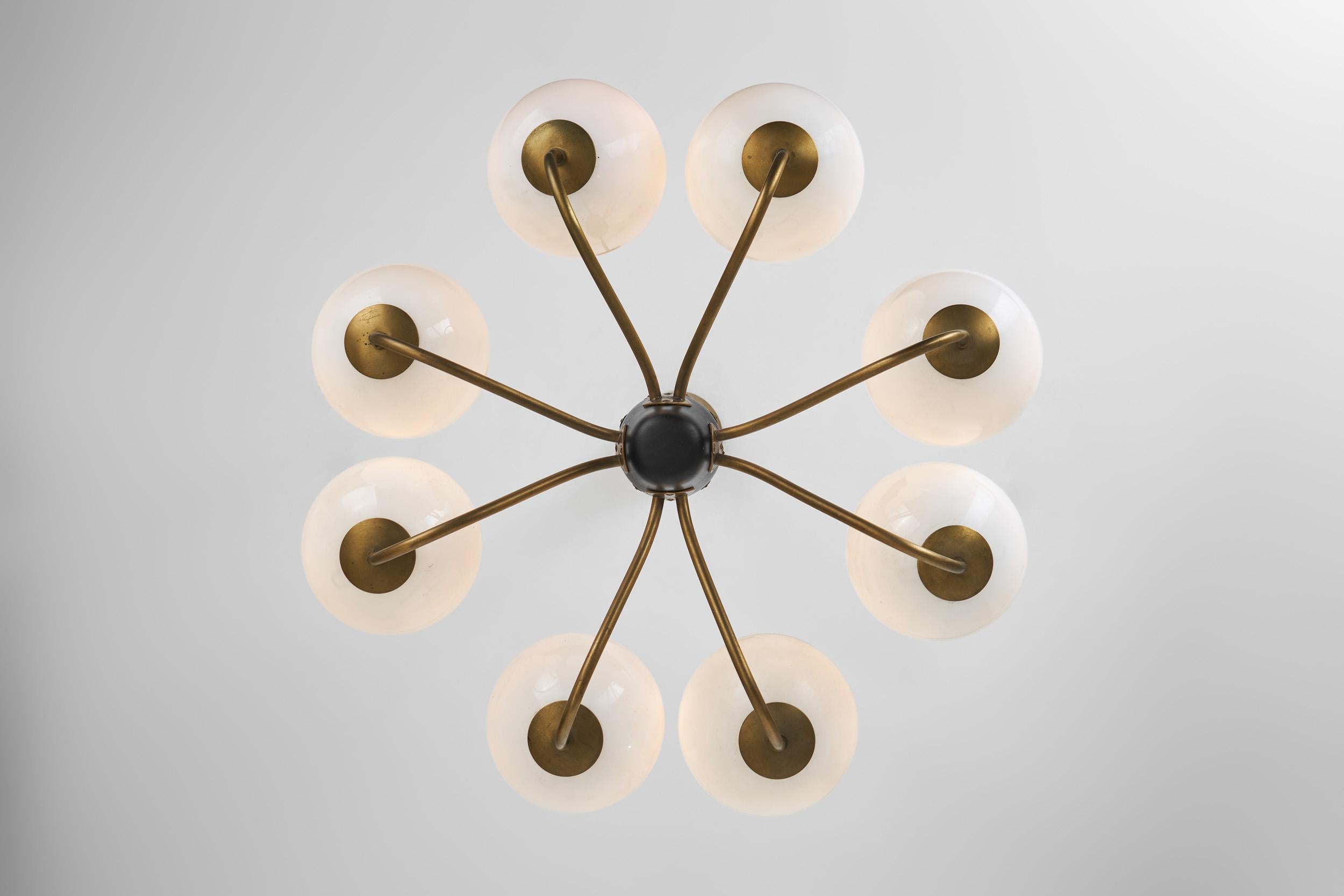 Modern Swedish Brass and Glass Globe Chandelier, Sweden 1940s For Sale 10